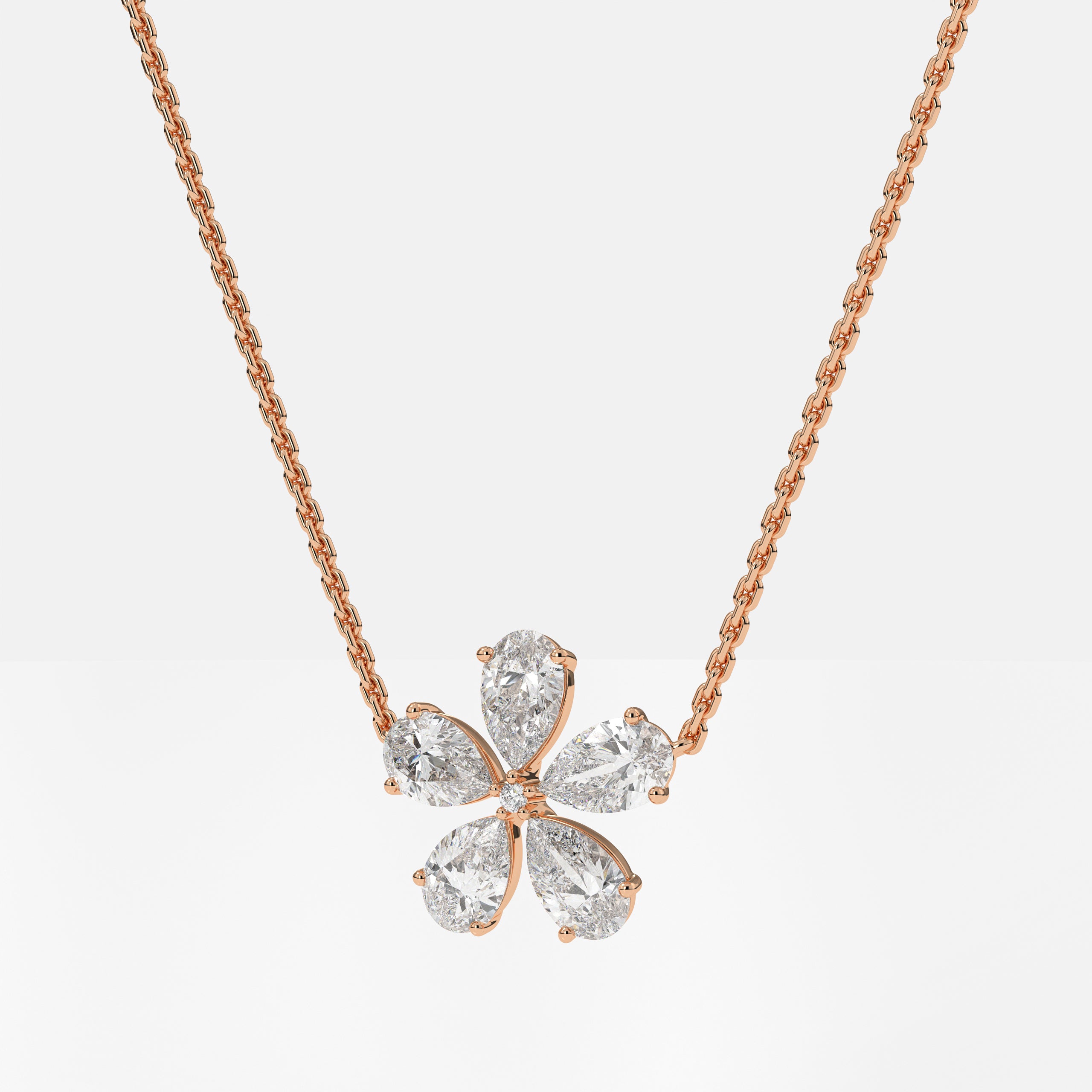 14K Gold Pear Shape Lab Grown Diamond Flower Shape Pendant
