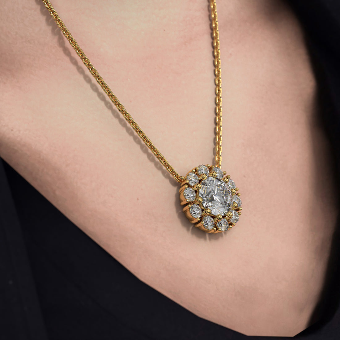 Halo Lab-Grown Diamond Pendant Necklace | Sustainable Luxury by Elrock Jewels™