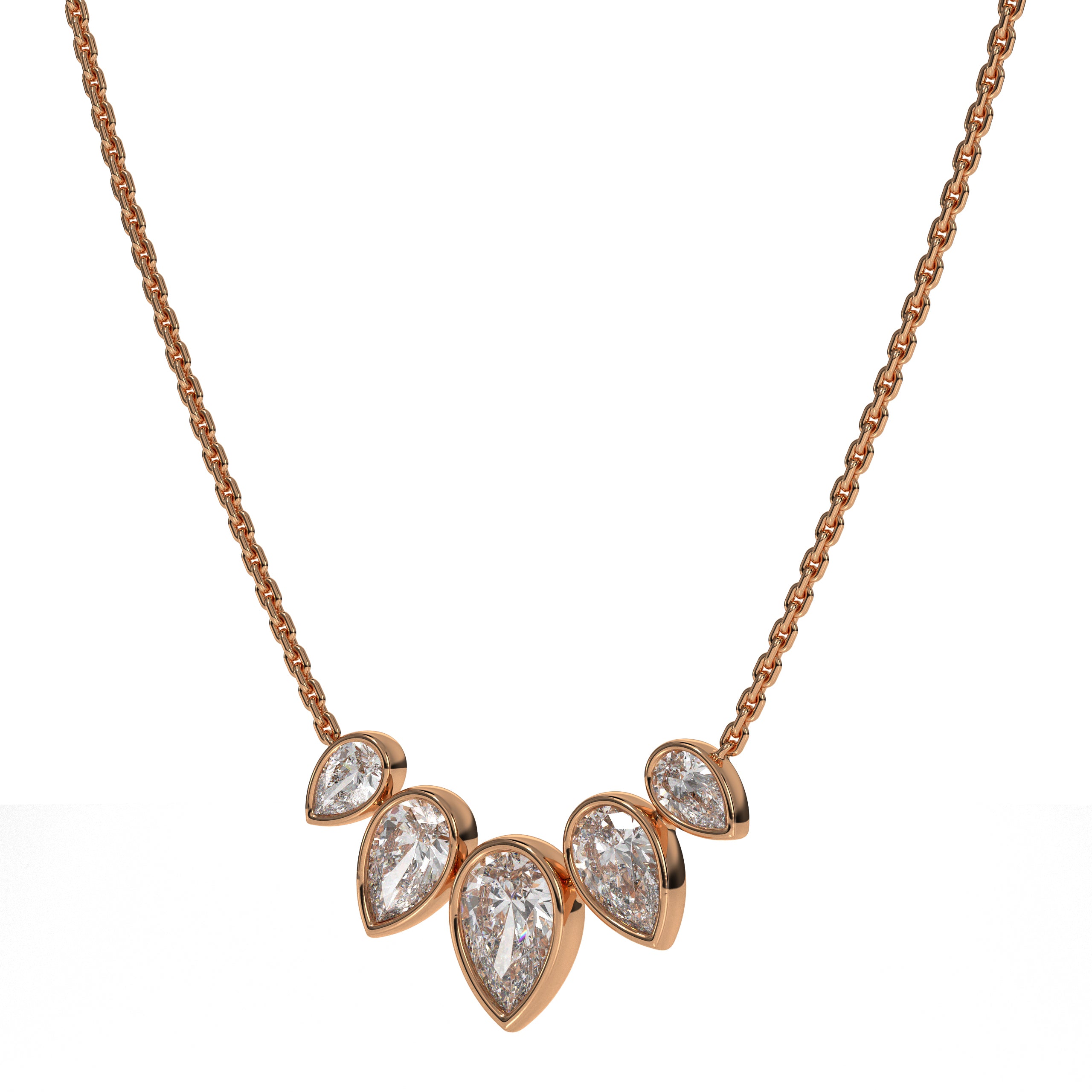14k  Lab Grown Necklace Bezel Set Lab Grown Necklace 5 Pear Cut Diamond Necklace Stone Dainty Necklace Anniversary Gift