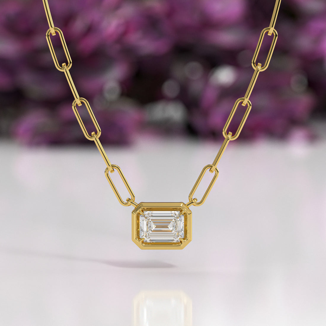 Emerald-Cut Lab-Grown Diamond Bezel Pendant Necklace | Sustainable Luxury by Elrock Jewels™