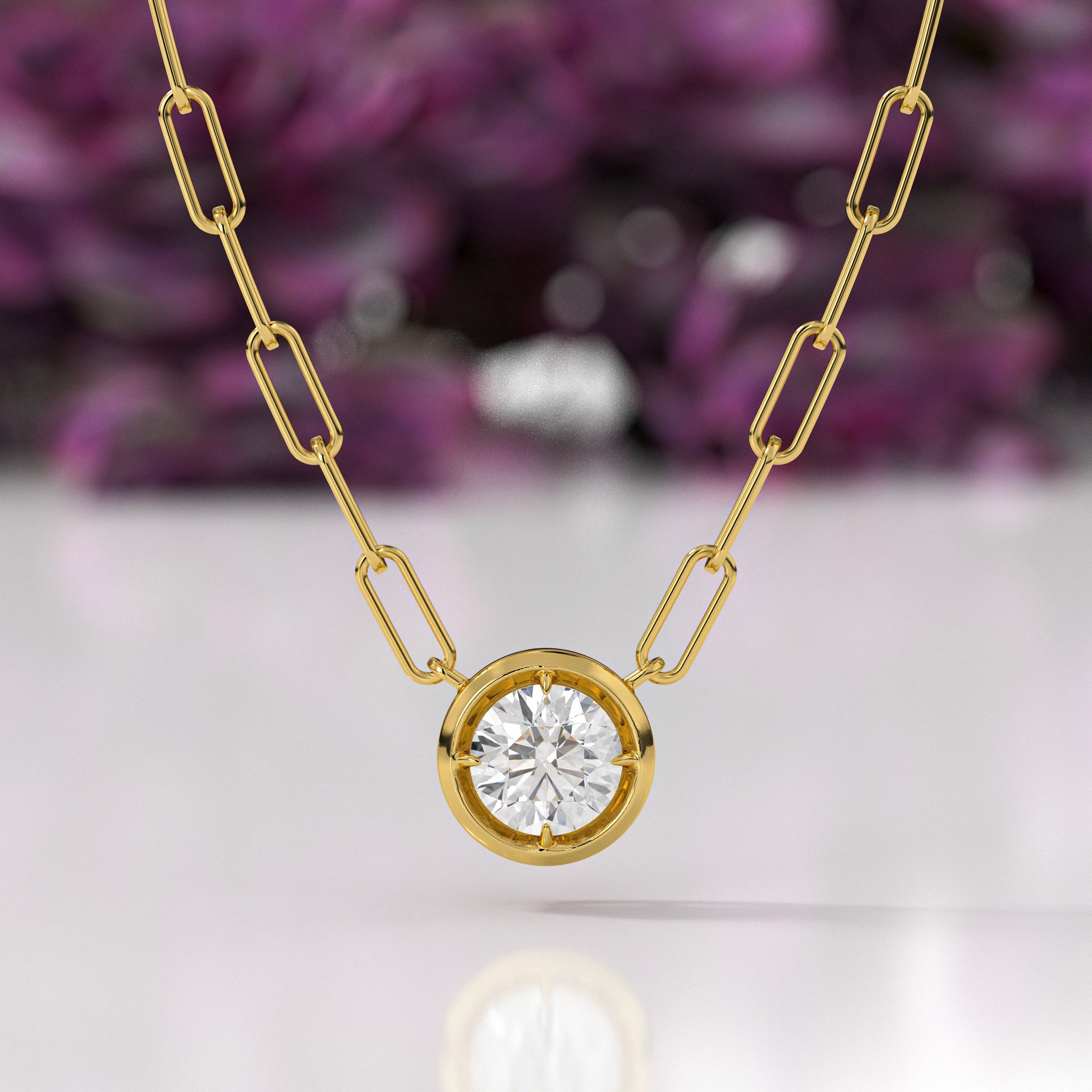 Single diamond Bezel PaperClip Chain Necklace, Diamond Bezel Necklace,14K Paperclip Necklace
