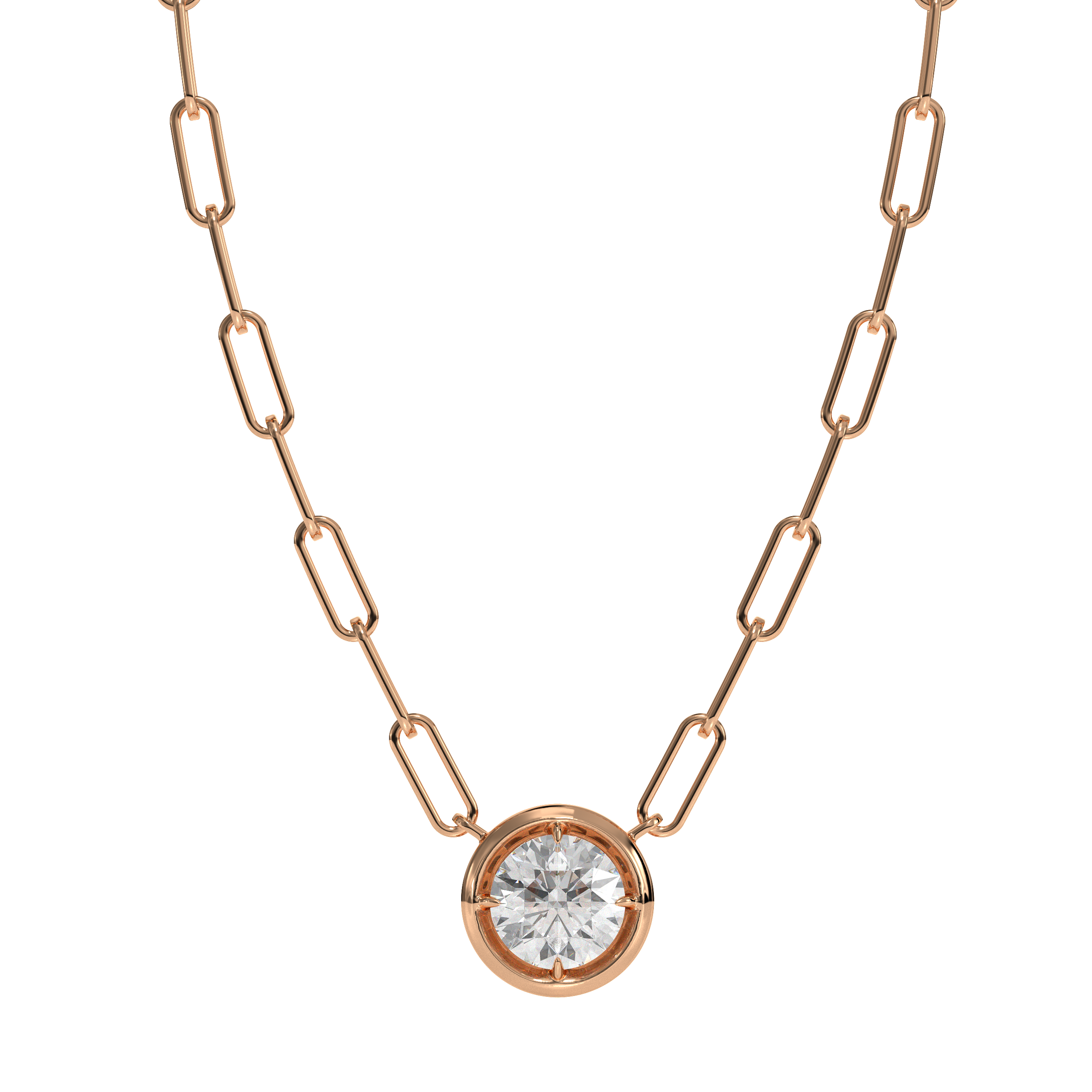 Single diamond Bezel PaperClip Chain Necklace, Diamond Bezel Necklace,14K Paperclip Necklace