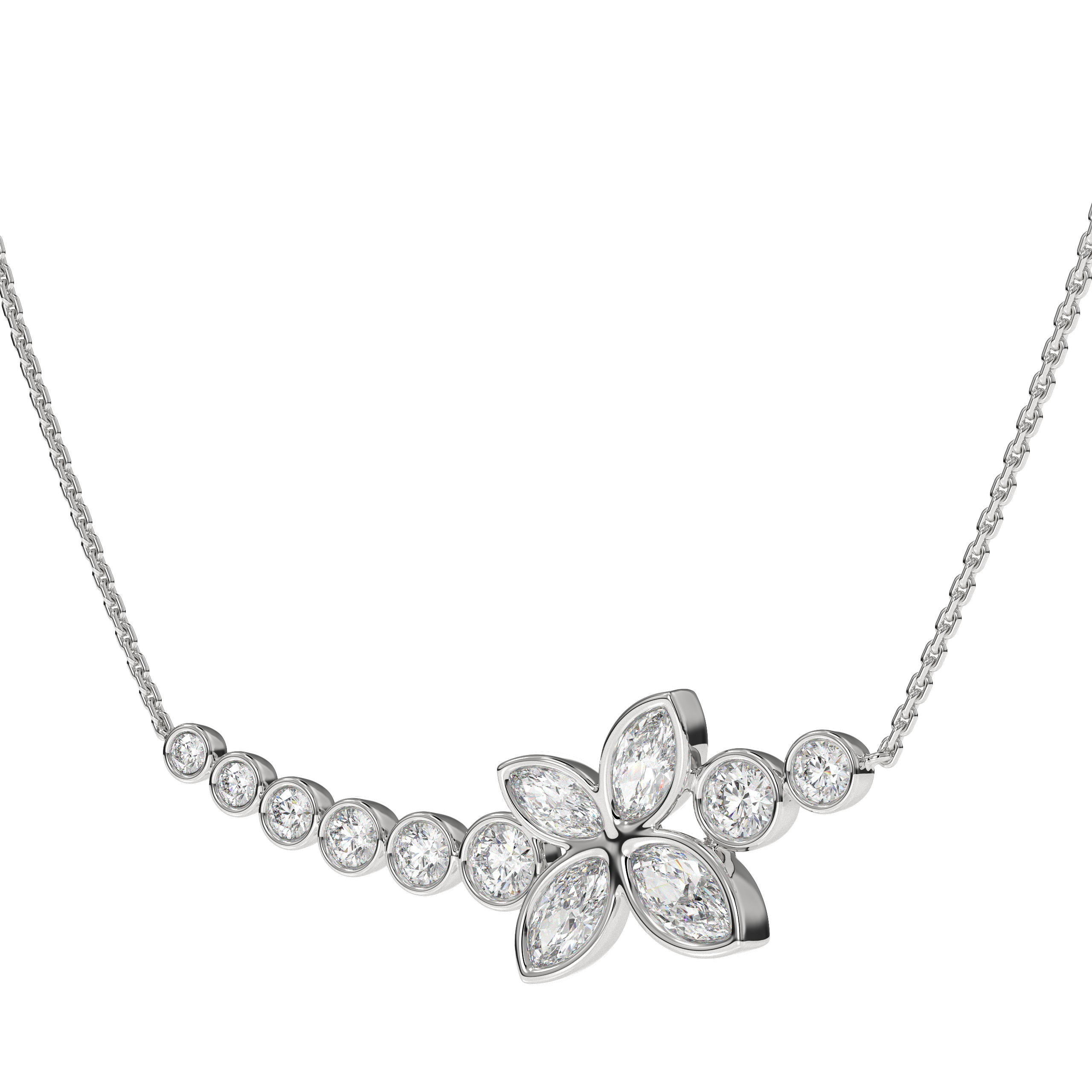 14K Gold Beautiful Marquise & Round Cut Wedding Pendant Necklace