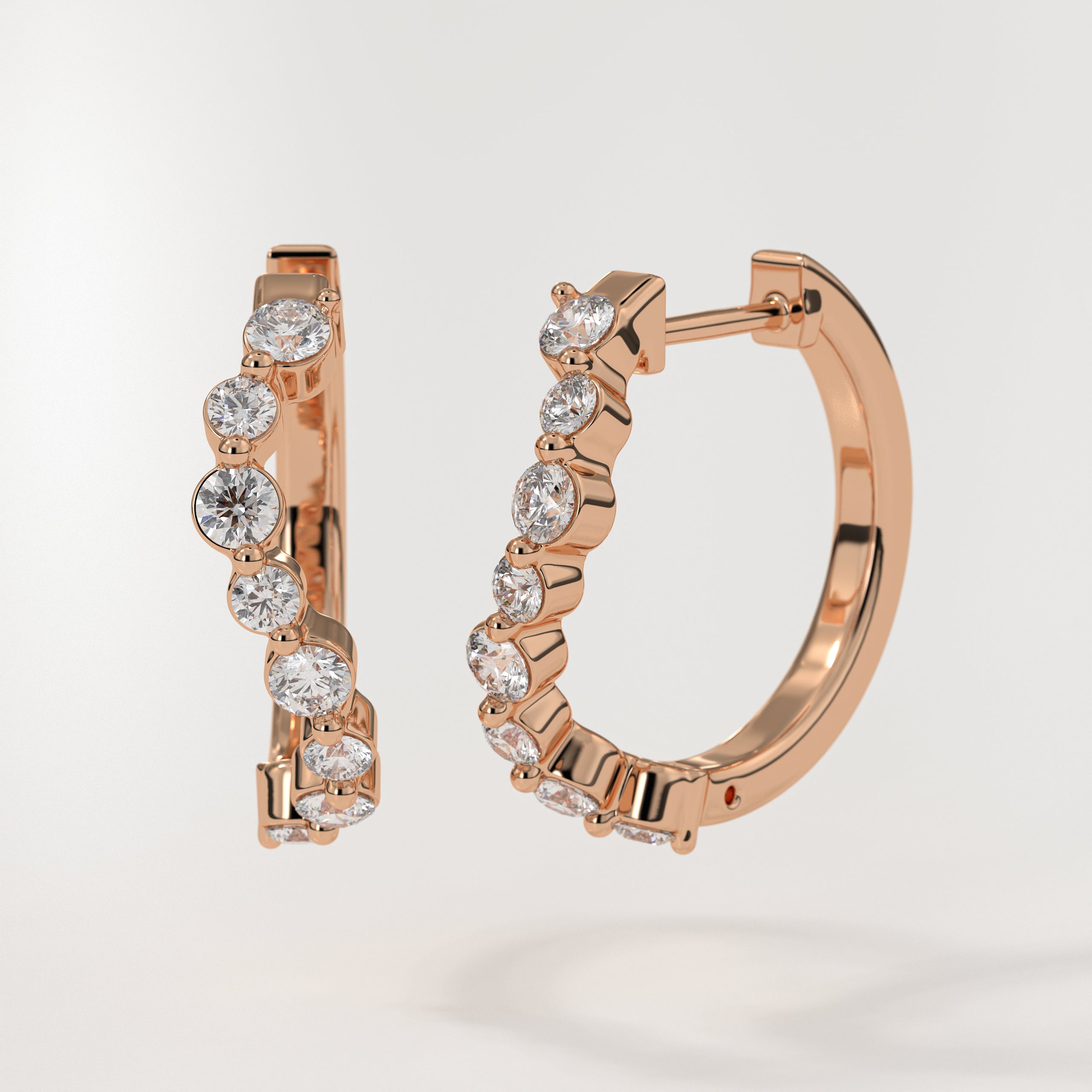 14K Solid Yellow Gold Lock Lab Created Diamond Hoop Earrings