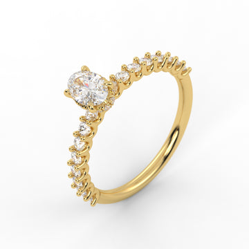 Hidden Halo Set Engagement Ring, 14k White Gold Proposal Ring for Women