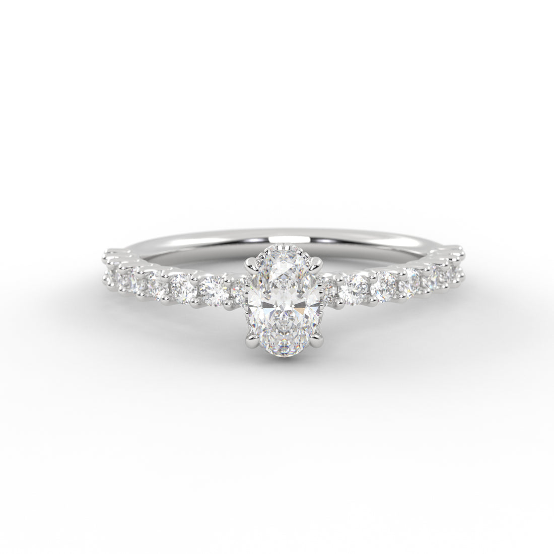 Hidden Halo Set Engagement Ring, 14k White Gold Proposal Ring for Women