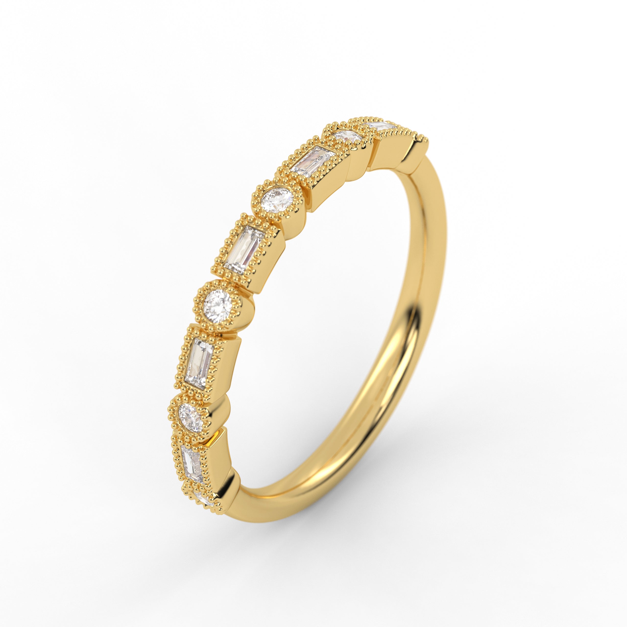 14K Solid Gold Mix Shape Lab Grown Diamond Wedding Band