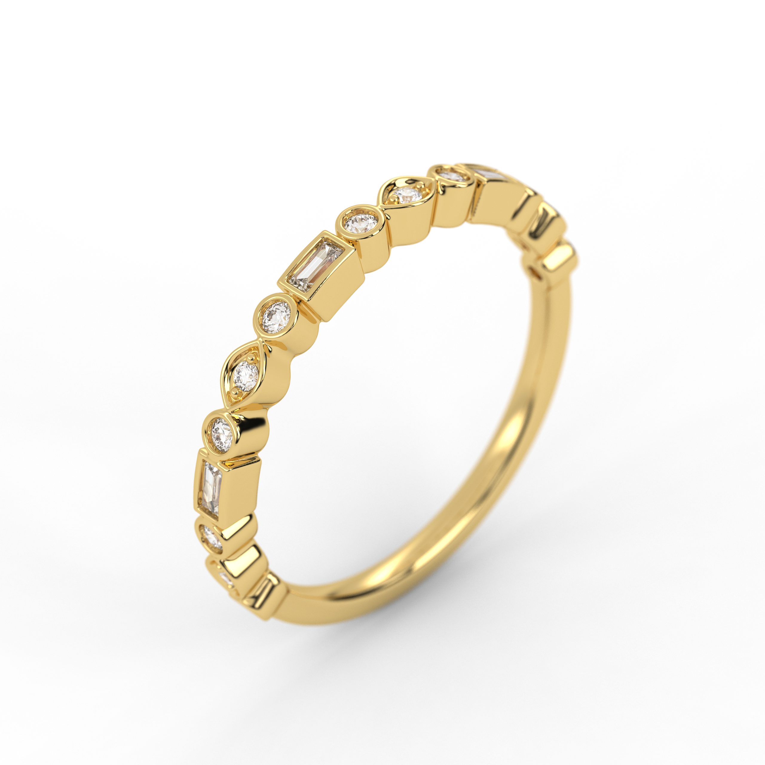 Mix Shape Half Eternity Lab Grown Diamond 14K Gold Wedding Band