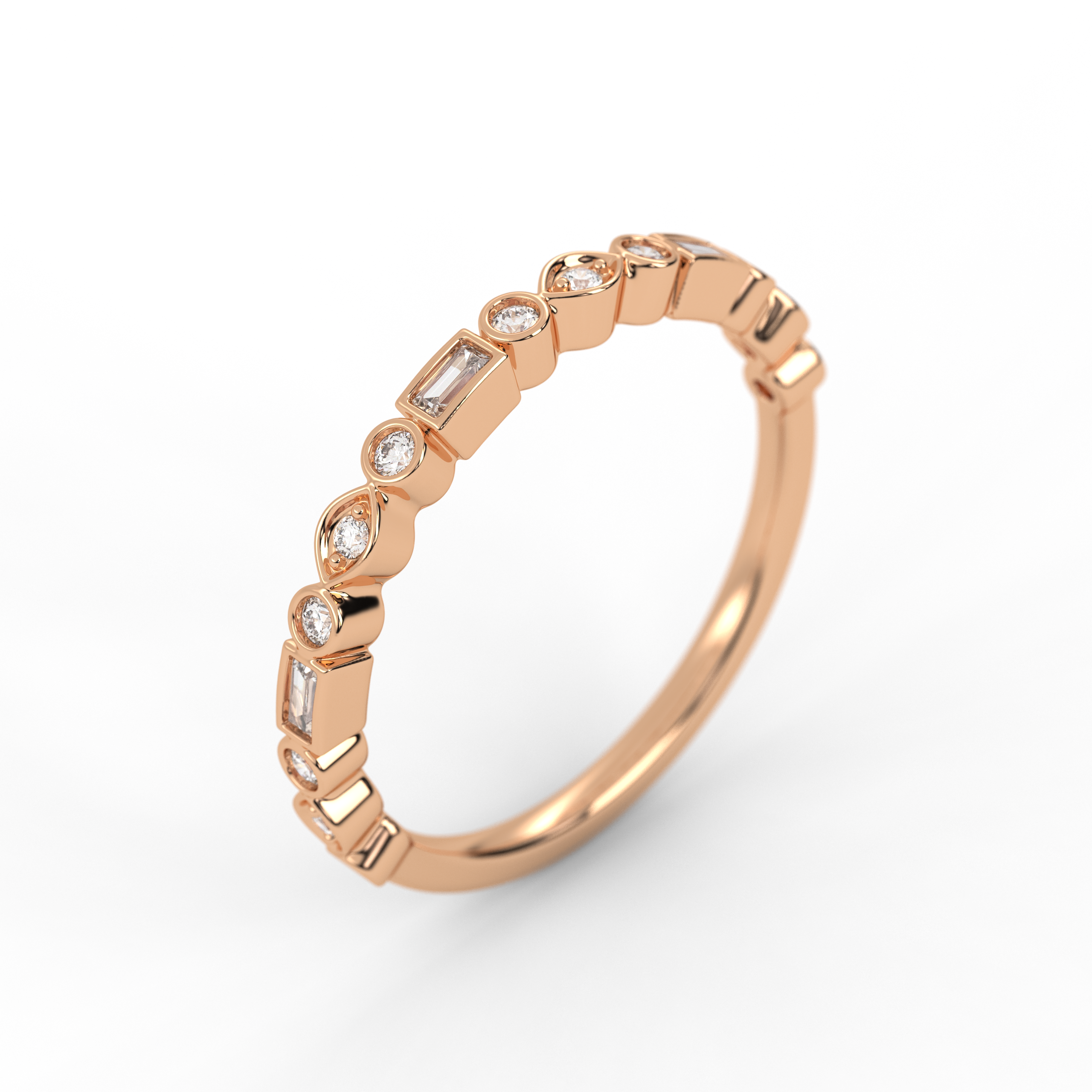 Mix Shape Half Eternity Lab Grown Diamond 14K Gold Wedding Band