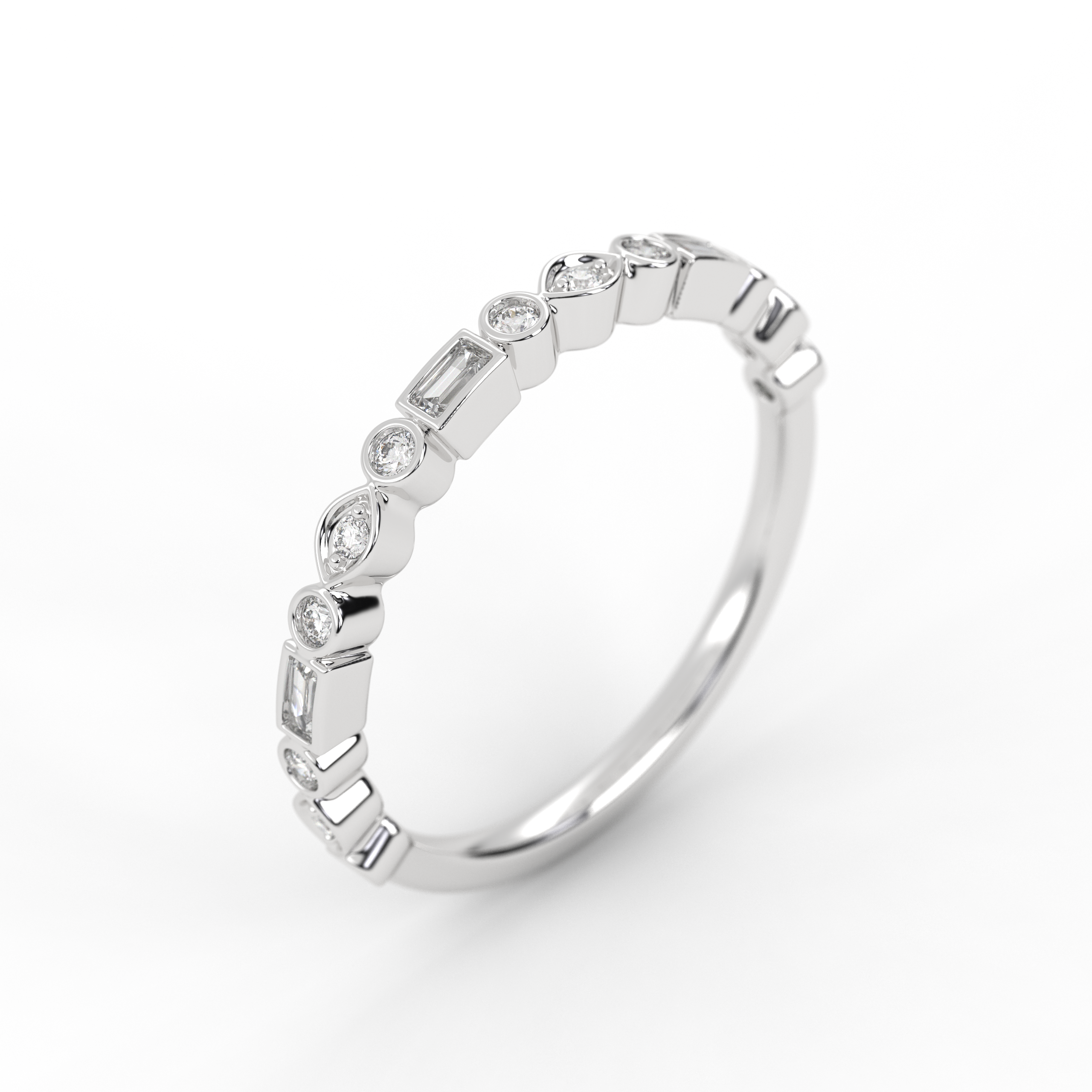 Mix Shape Half Eternity Lab Grown Diamond 14K Gold Wedding Band