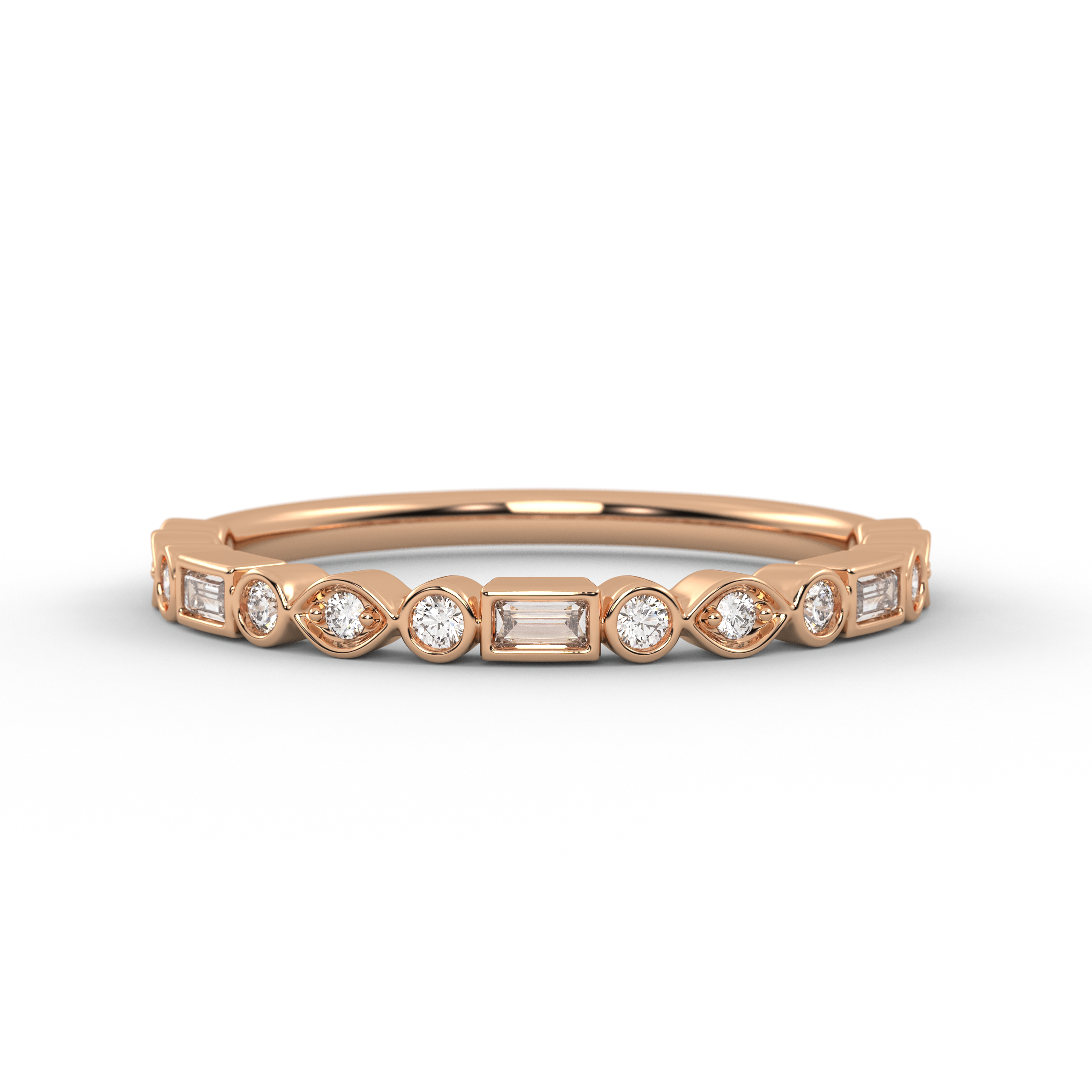 Mix Shape Half Eternity Lab Grown Diamond 14K Gold Wedding Band