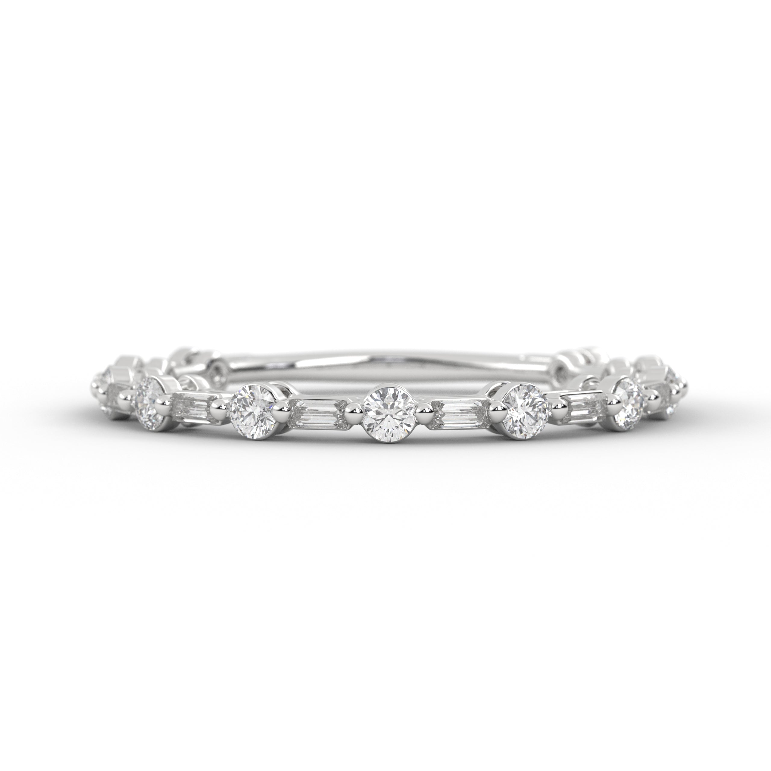 14K Solid Gold Baguette and Round Lab Grown Diamond Wedding Band