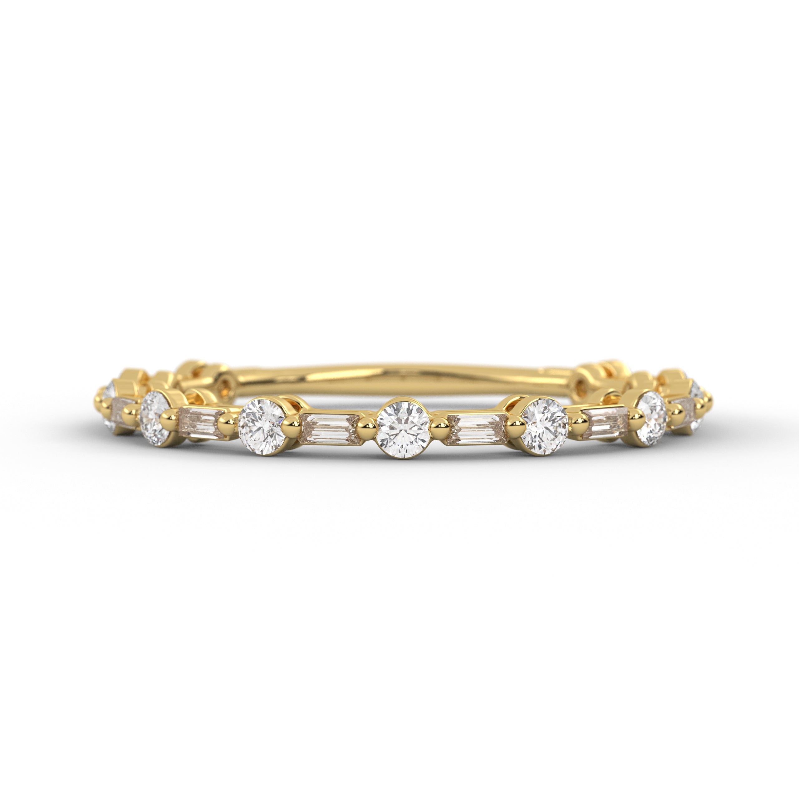 14K Solid Gold Baguette and Round Lab Grown Diamond Wedding Band