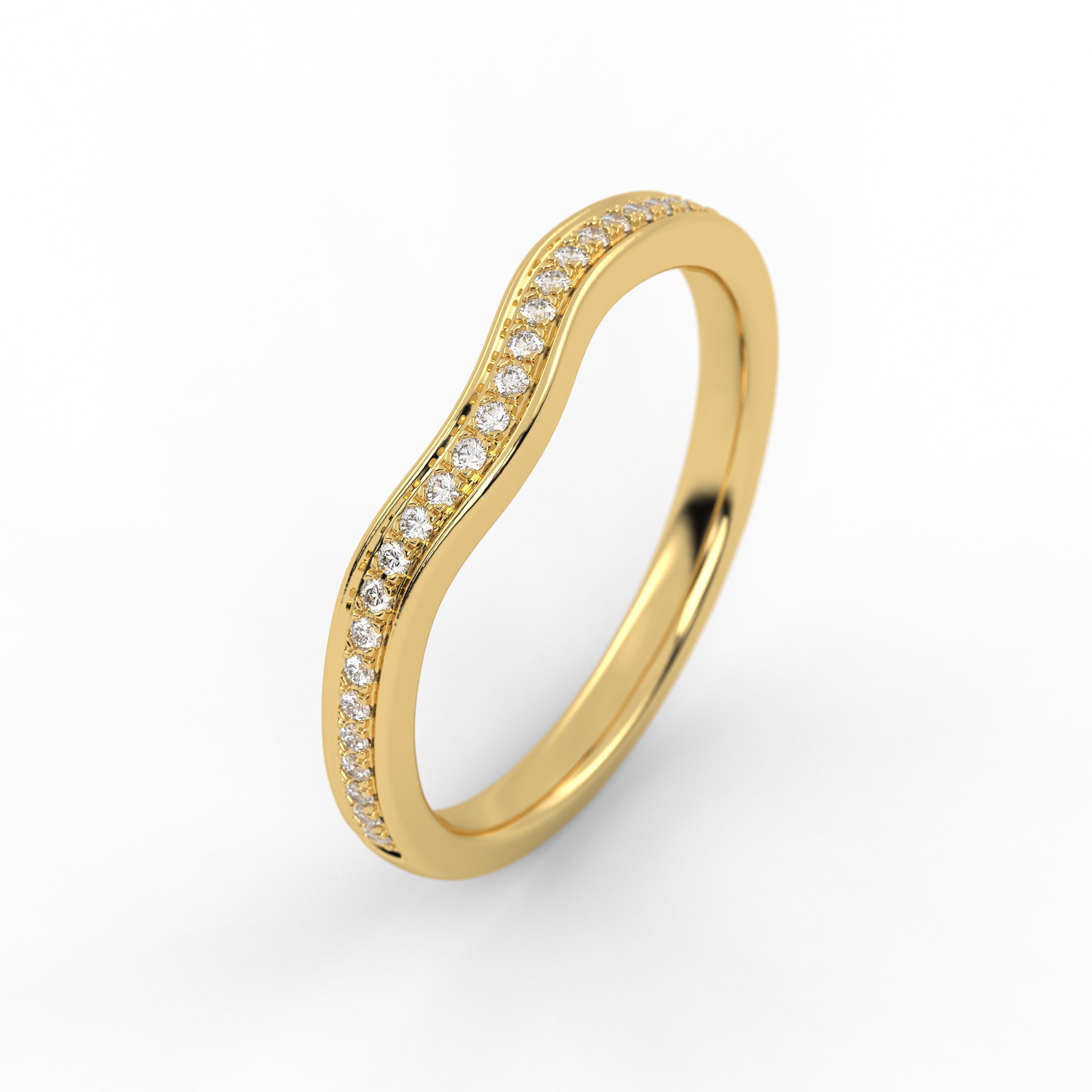 14k Solid Gold Curved Diamond Stacking Wedding Band