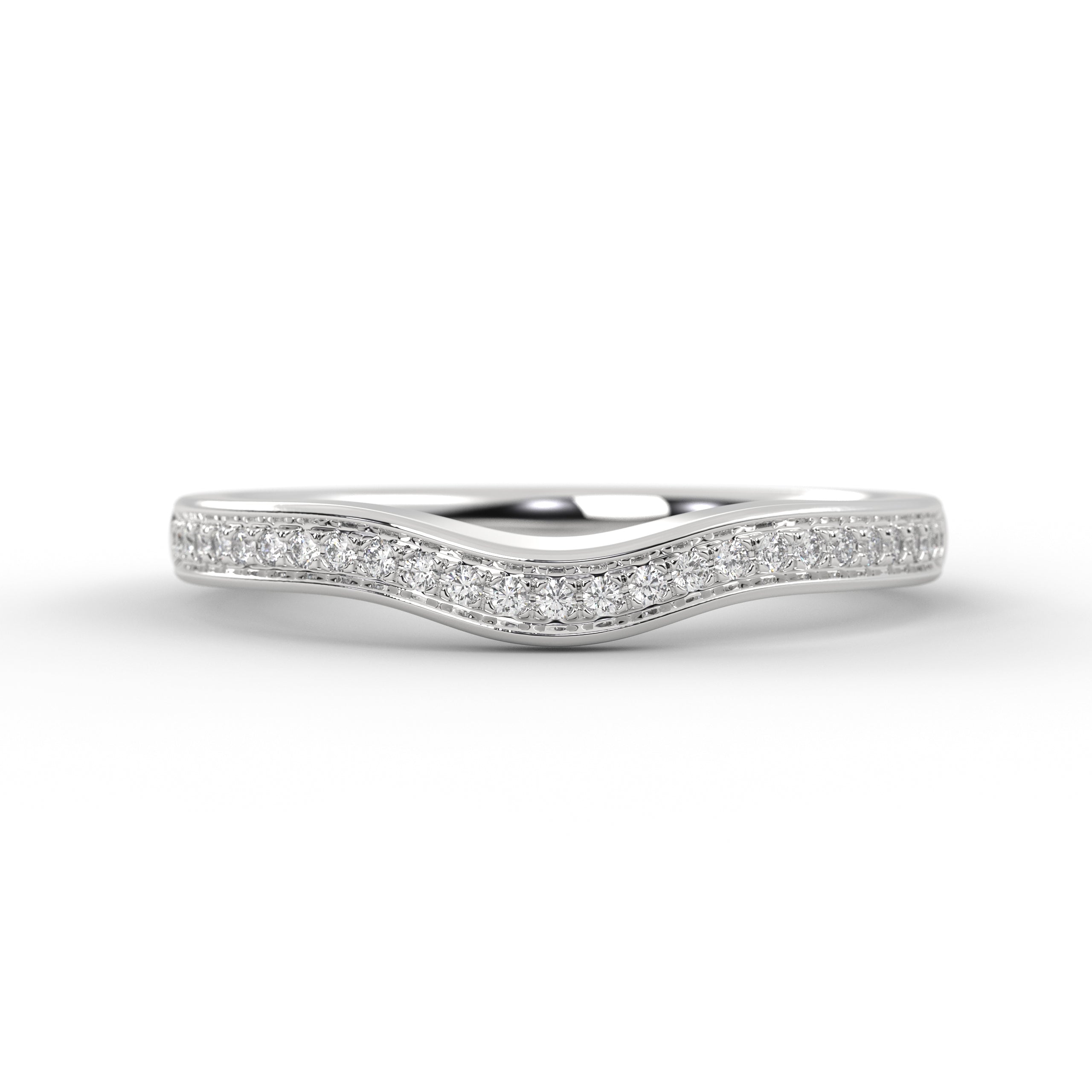 14k Solid Gold Curved Diamond Stacking Wedding Band
