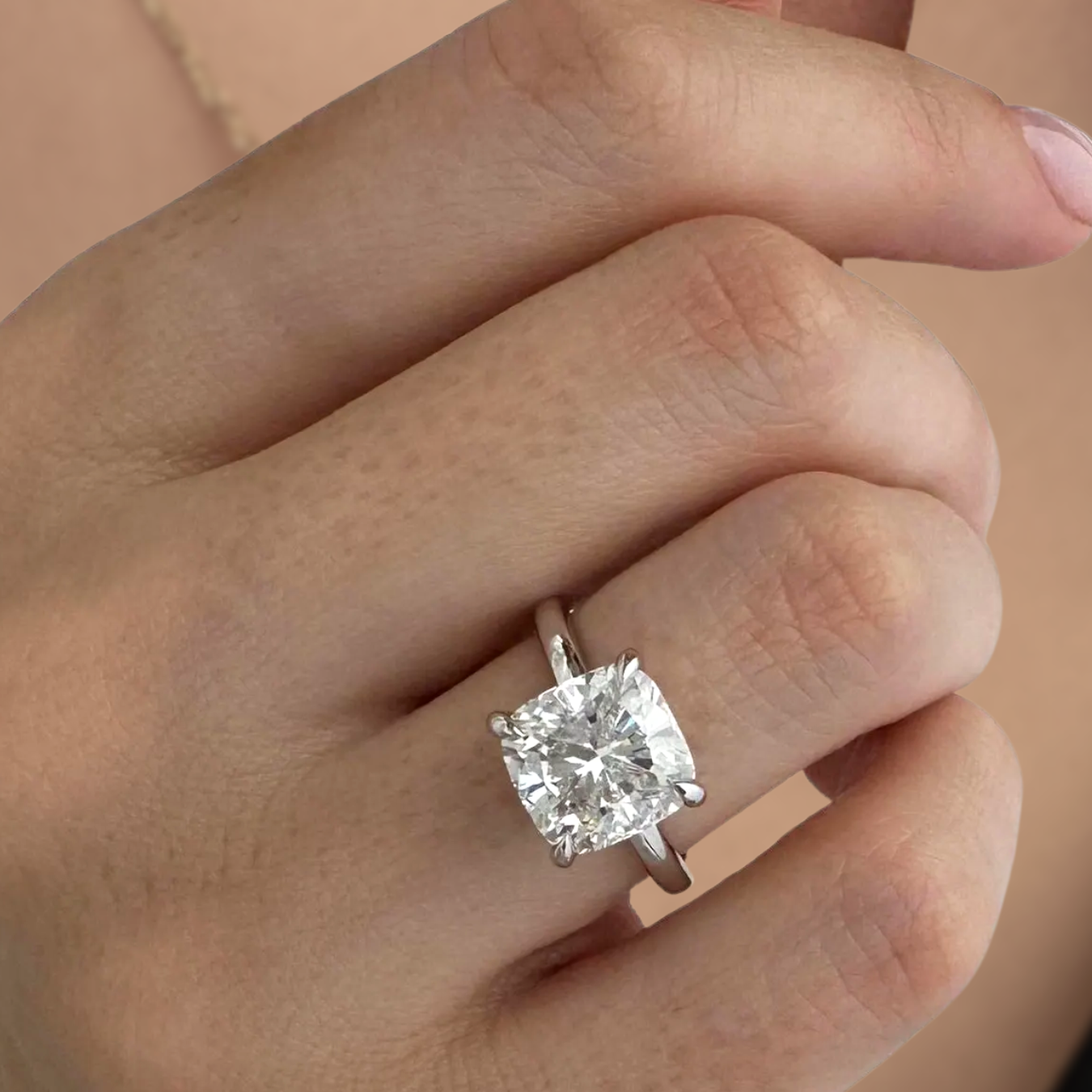 4 Carat Cushion Lab Grown Diamond 14K Gold Solitaire Engagement Ring