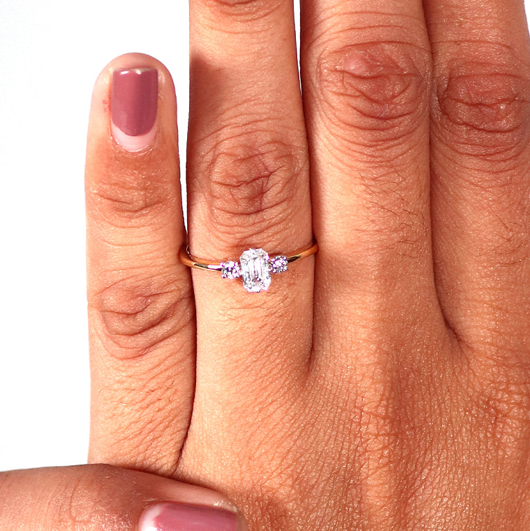 14K Gold Emerald Cut Diamond Engagement Ring