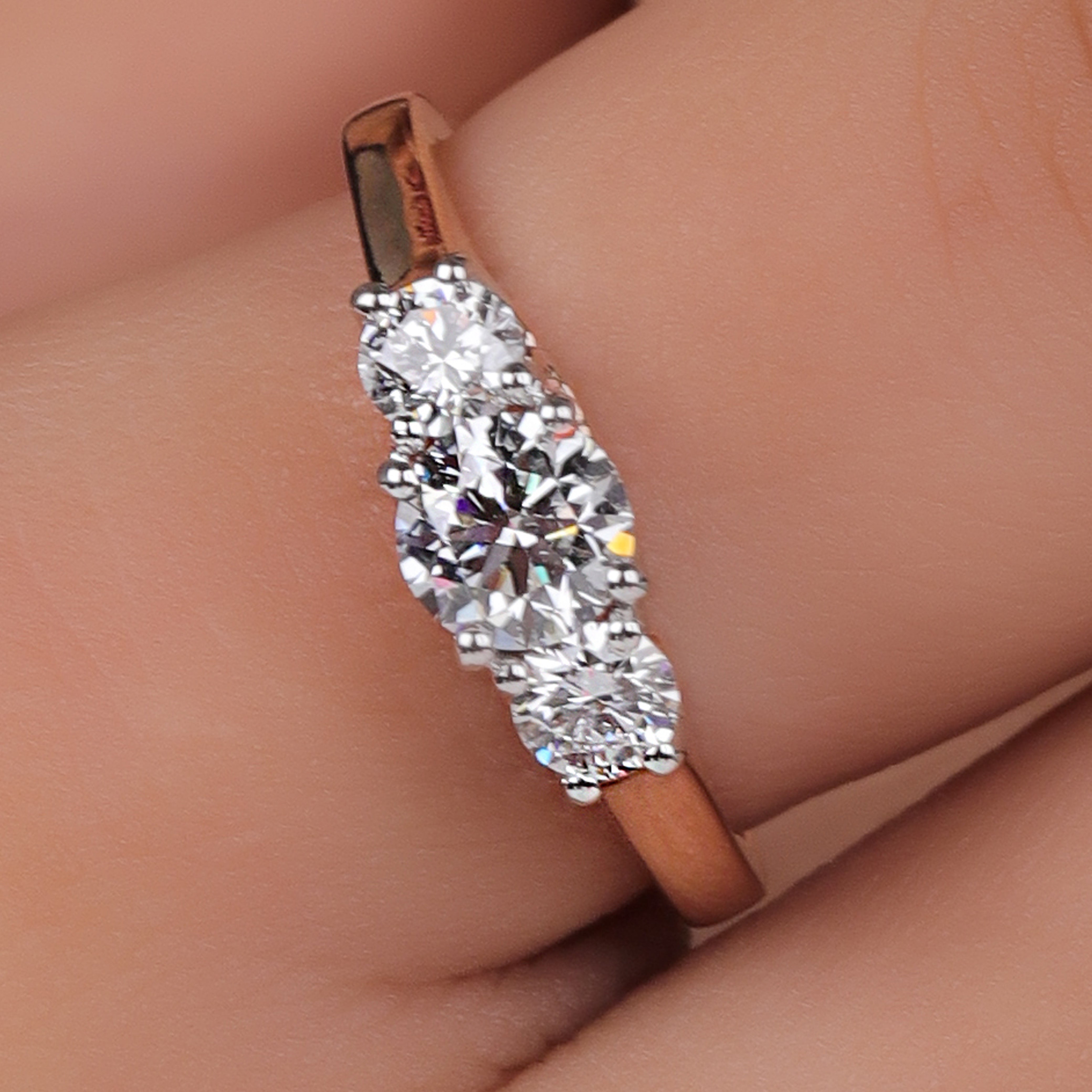 14K Gold 3 Stone Lab Grown Diamond Ring
