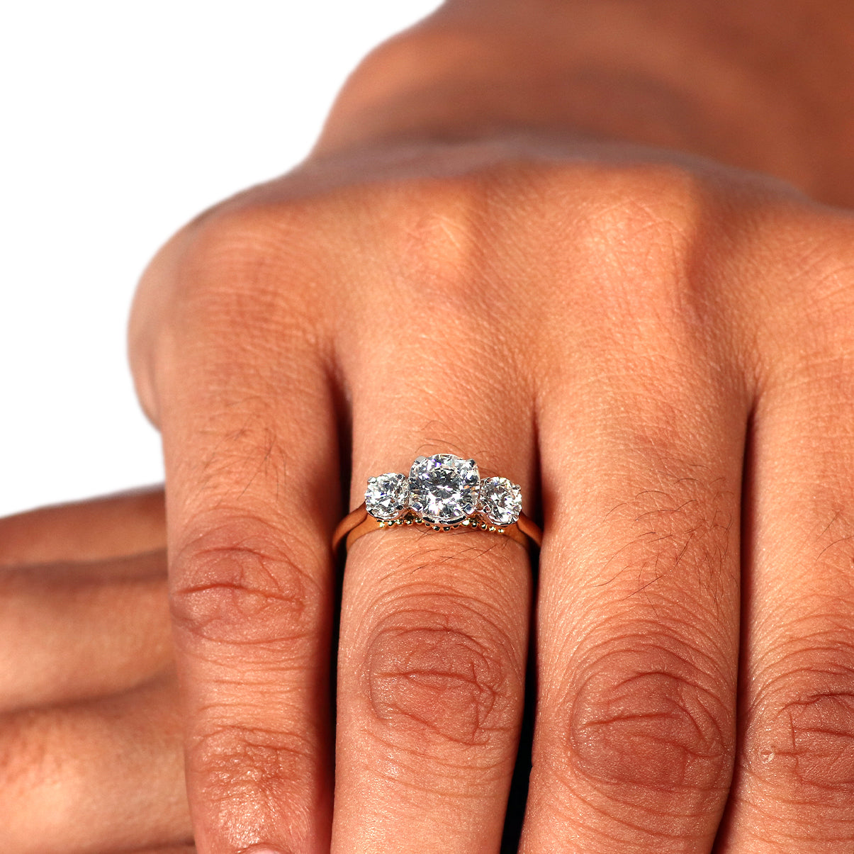 14K Round Three Stone Engagement Ring
