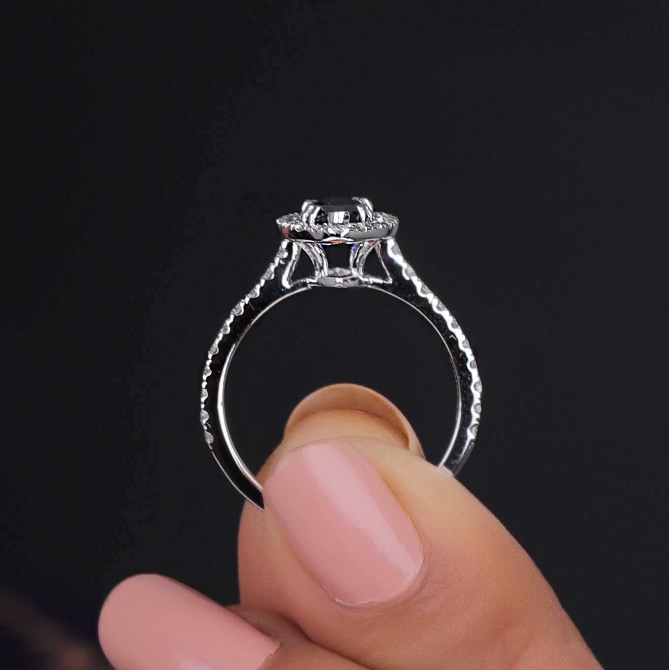 14K White Gold Halo Marquise Blue Sapphire Engagement Promise Statement Ring.