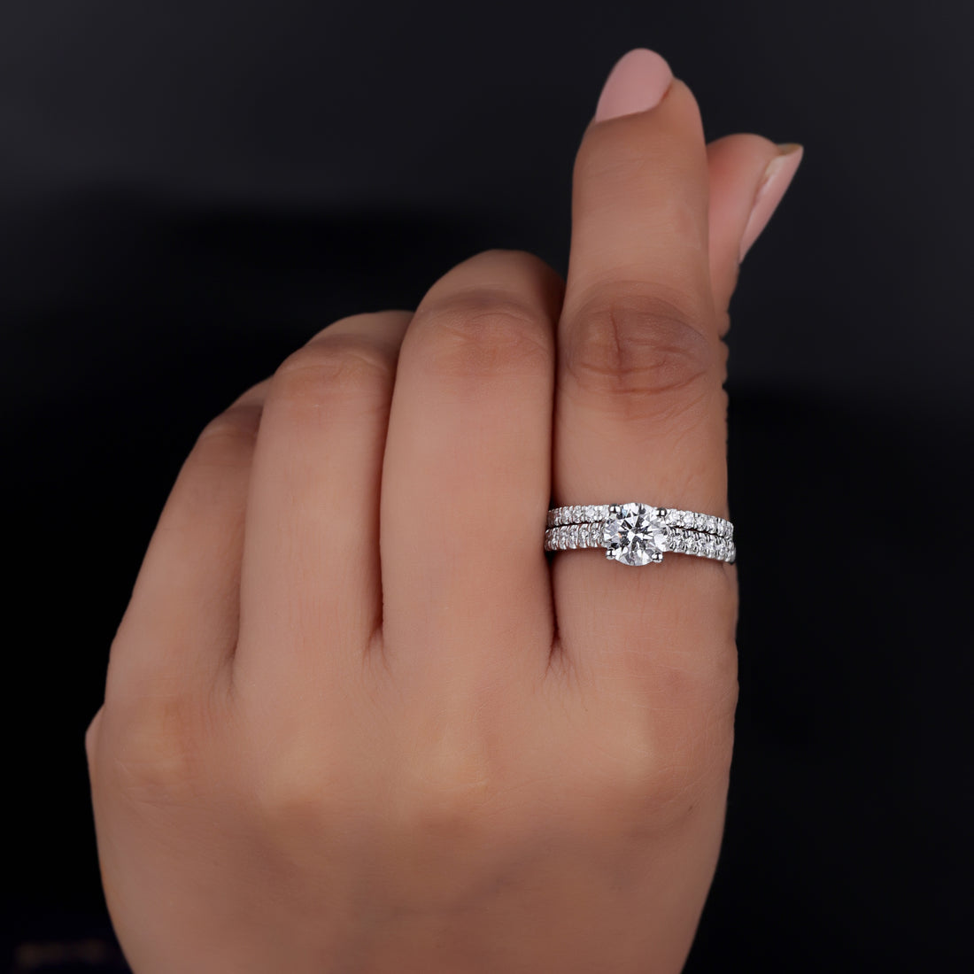 Round Lab Grown Diamond Ring Set Solid White Gold Lab Created Engagement Ring Lab Diamond Ring