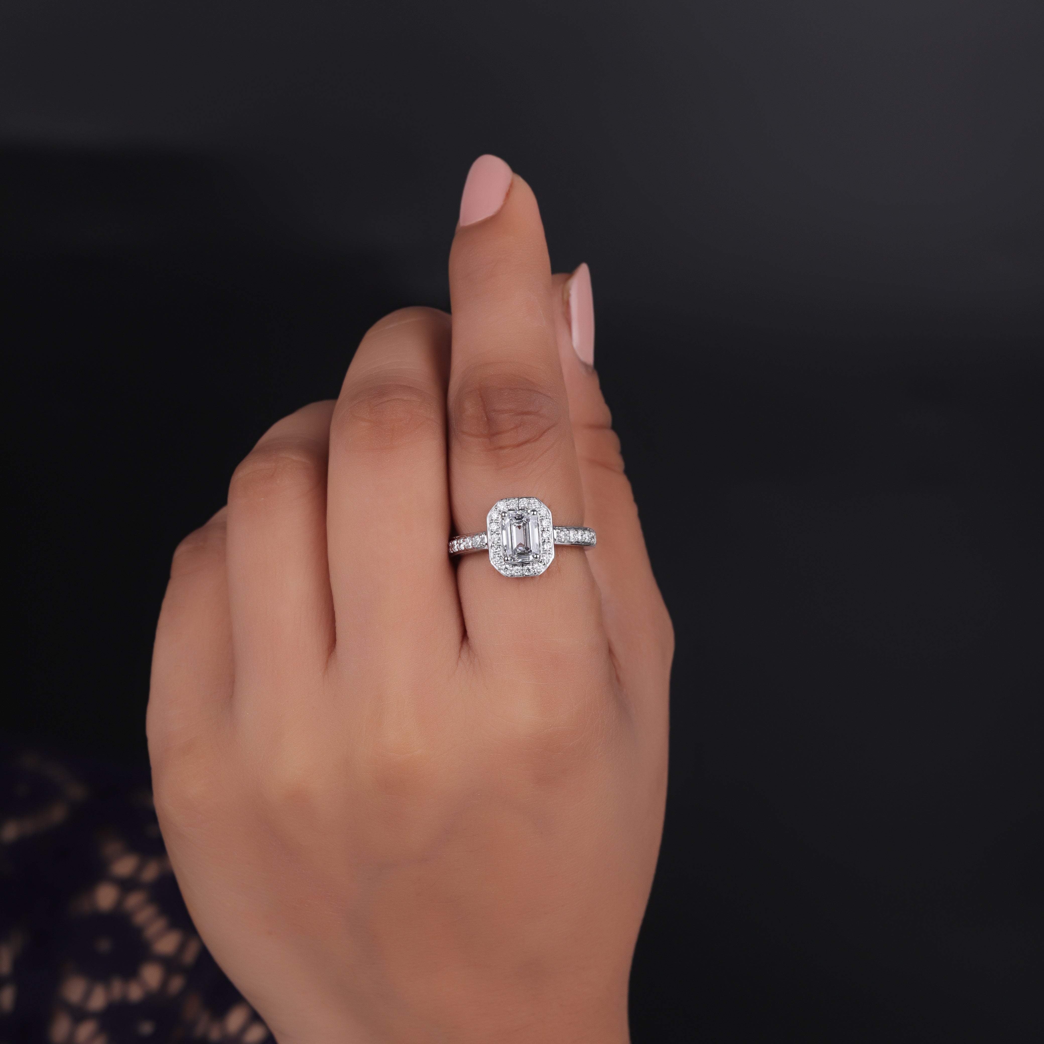 14K Gold Emerald cut Outer Halo Ring