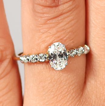 14K Gold Oval Cut with Halo and Pave Eternity Engagement Ring