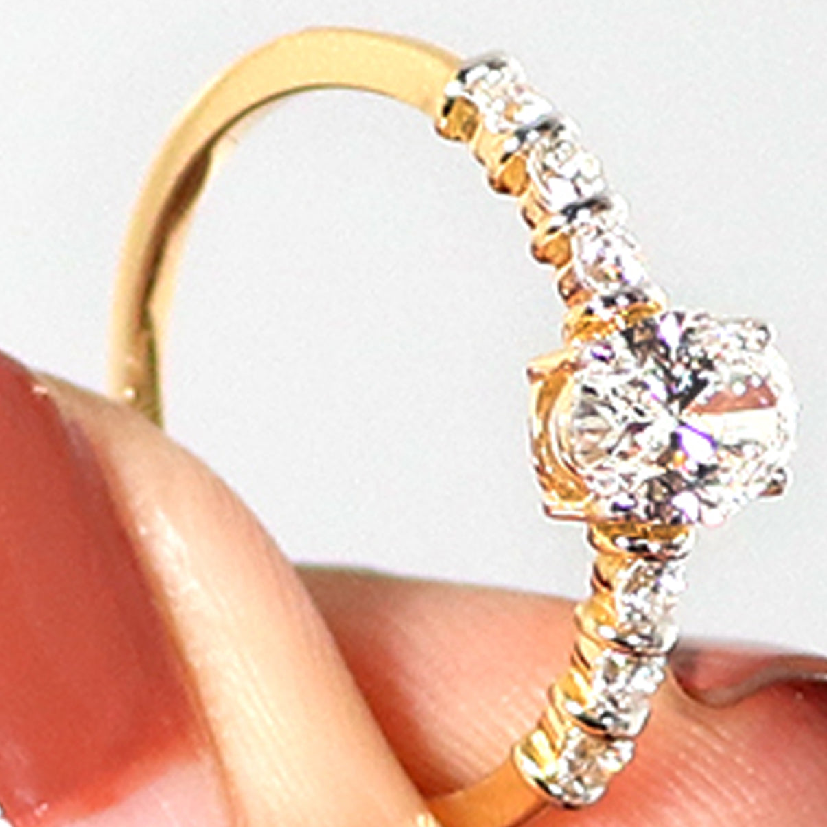 14K Gold Oval Cut with Halo and Pave Eternity Engagement Ring