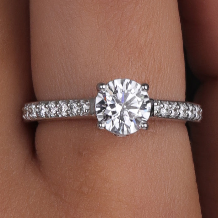 Lab Grown Diamond Engagement Ring 1.46 Ct Round Shape F/VS 14k White Gold Anniversary Ring Side Diamond Ring Gift for Her