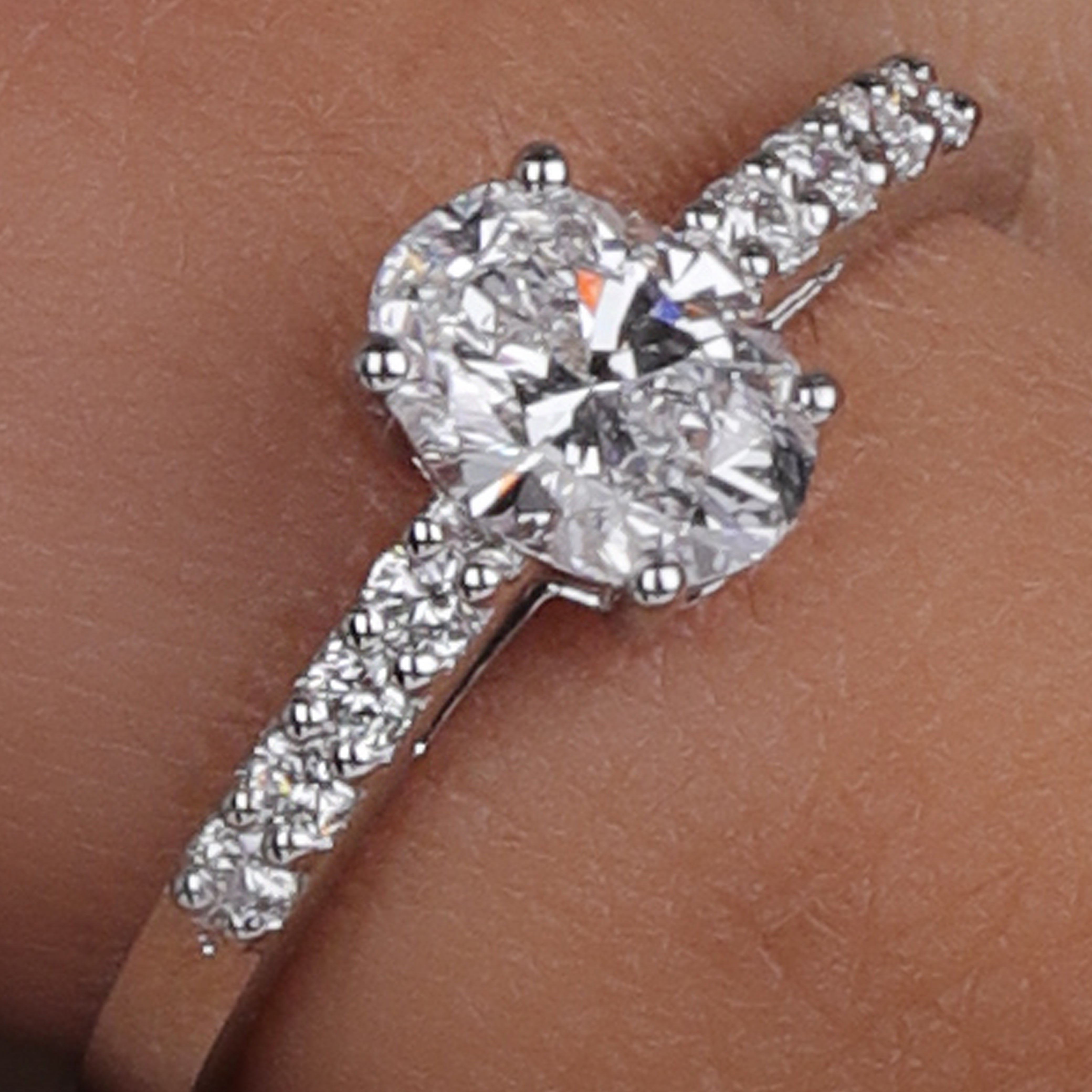 14K Gold Lab Grown Oval Cut Diamond Solitaire Halo Engagement Ring