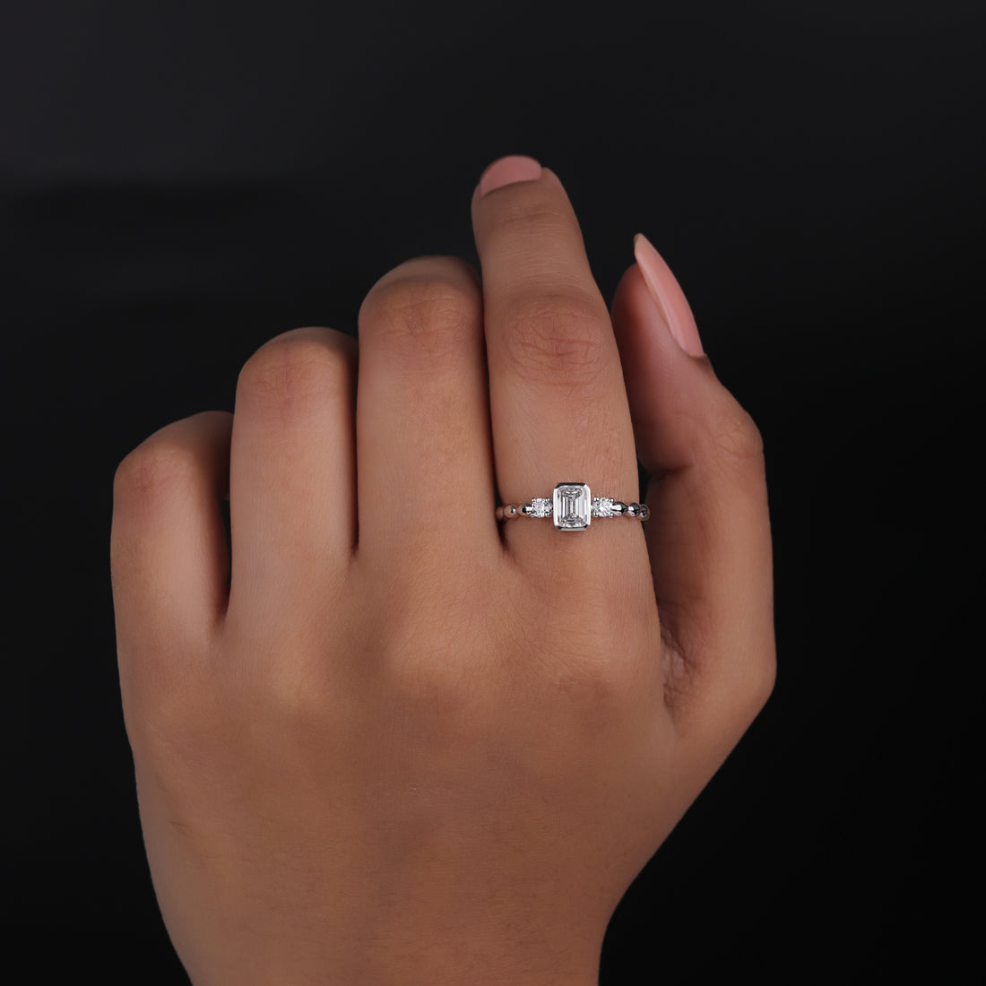 Emerald Cut Lab Grown Diamond Halo Solitaire Engagement Ring