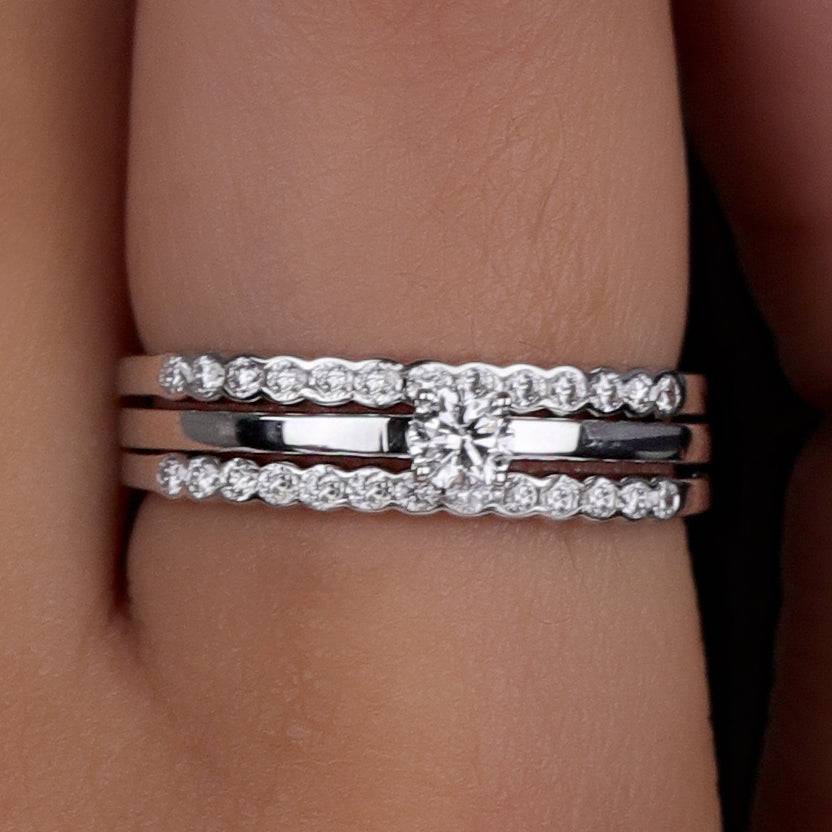 Round cut lab created diamond engagement ring set 14k solid gold