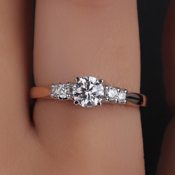 14K Round Cut Brilliant Diamond Engagement Ring 14K Gold Dainty Diamond Wedding Band