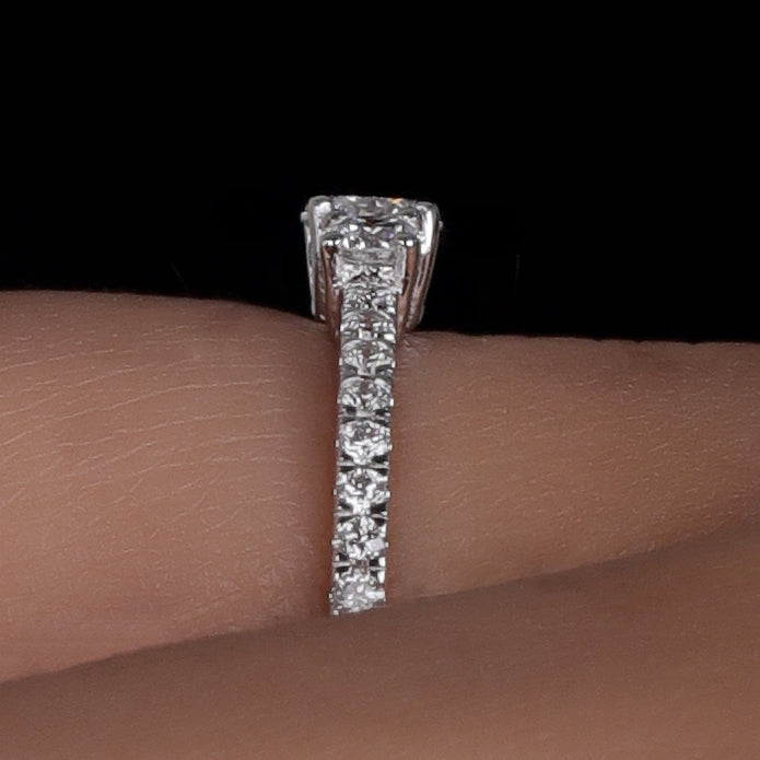 14K Gold 3 Stone Round Cut Pave Set Engagement Ring