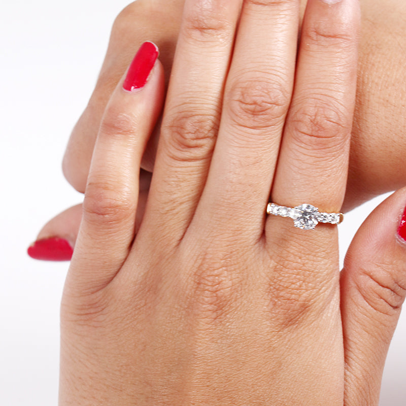 14K Gold Round Cut Lab Grown Diamond Engagement Ring Prong Set Ring