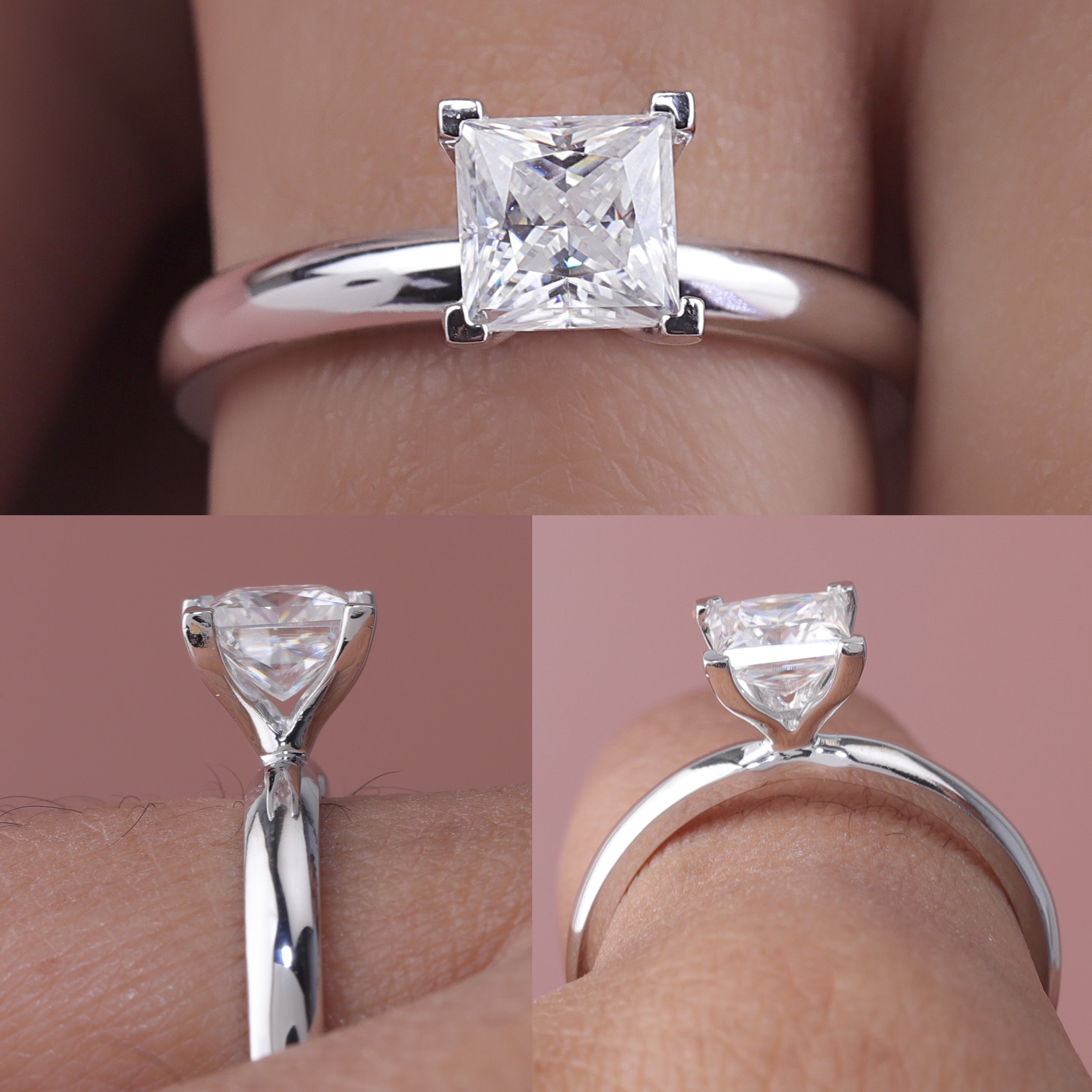 14K Solid Gold Solitaire Princess Cut Engagement Ring