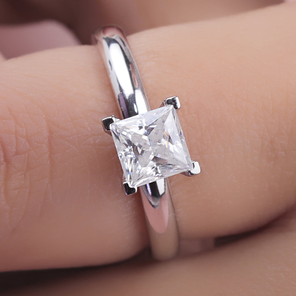 14K Solid Gold Solitaire Princess Cut Engagement Ring