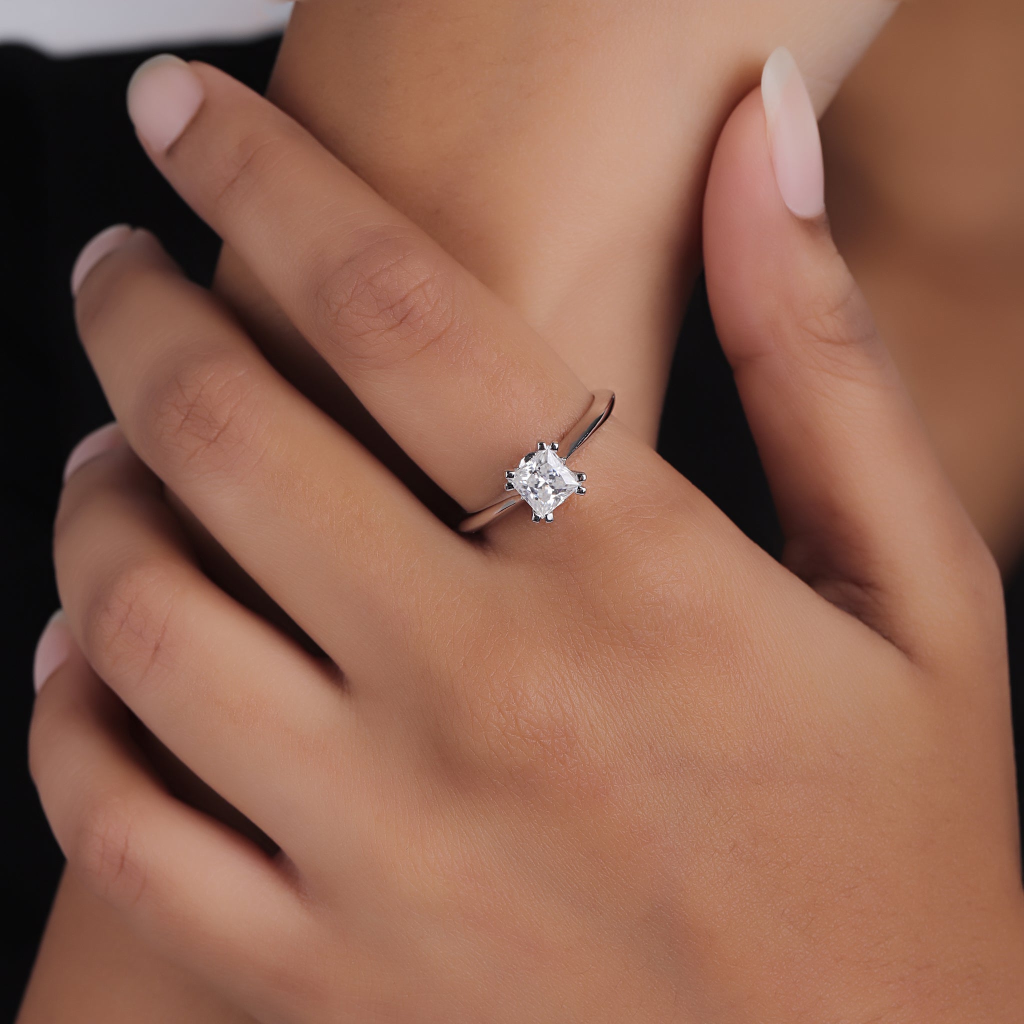 14K Double Prong Princess cut Solitaire Engagement Ring,0.96 CTW Lab Grown Diamond Ring