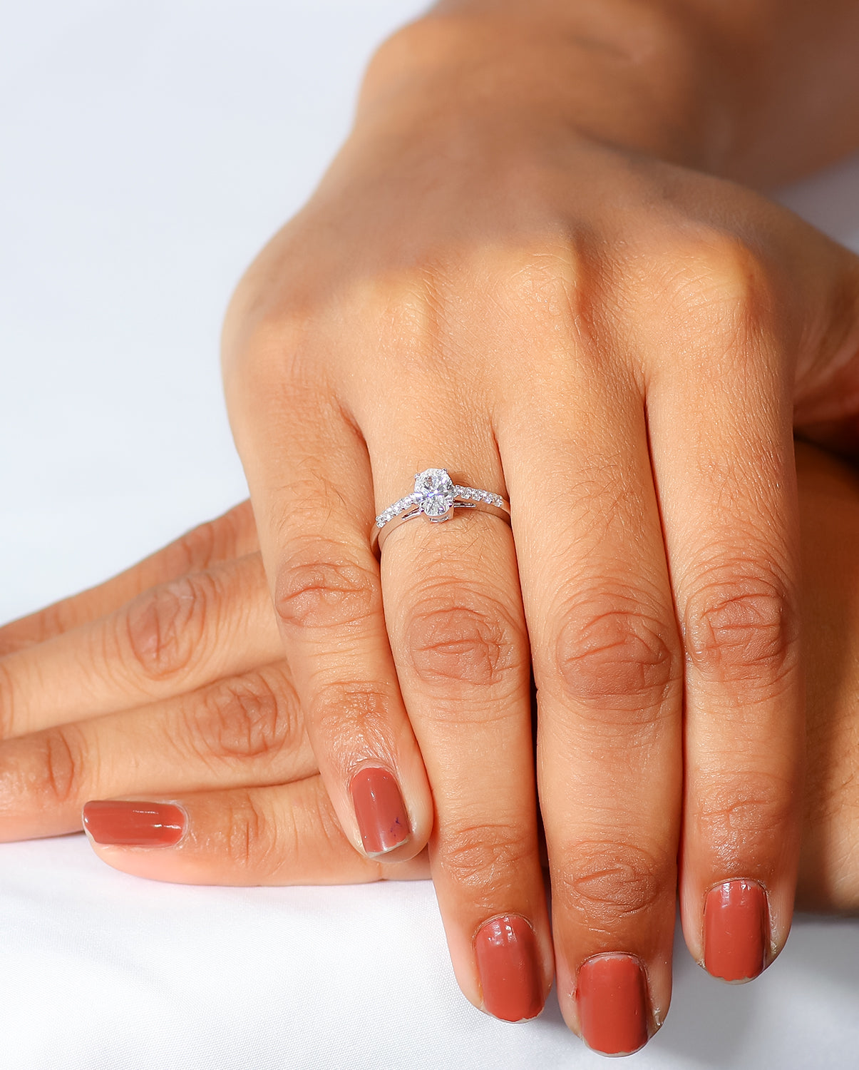 14K Gold Lab Grown Oval Cut Diamond Solitaire Halo Engagement Ring