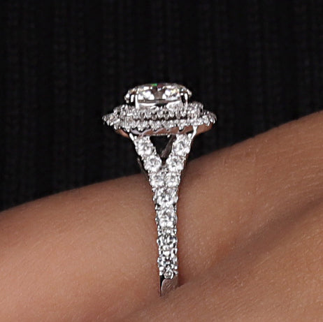 14K Gold Cushion Cut Solitaire Double Halo Engagement Ring