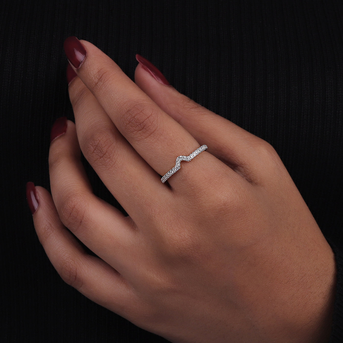 14K Round Lab Grown Diamond Curved Ring Sustainable Wedding Band for Women