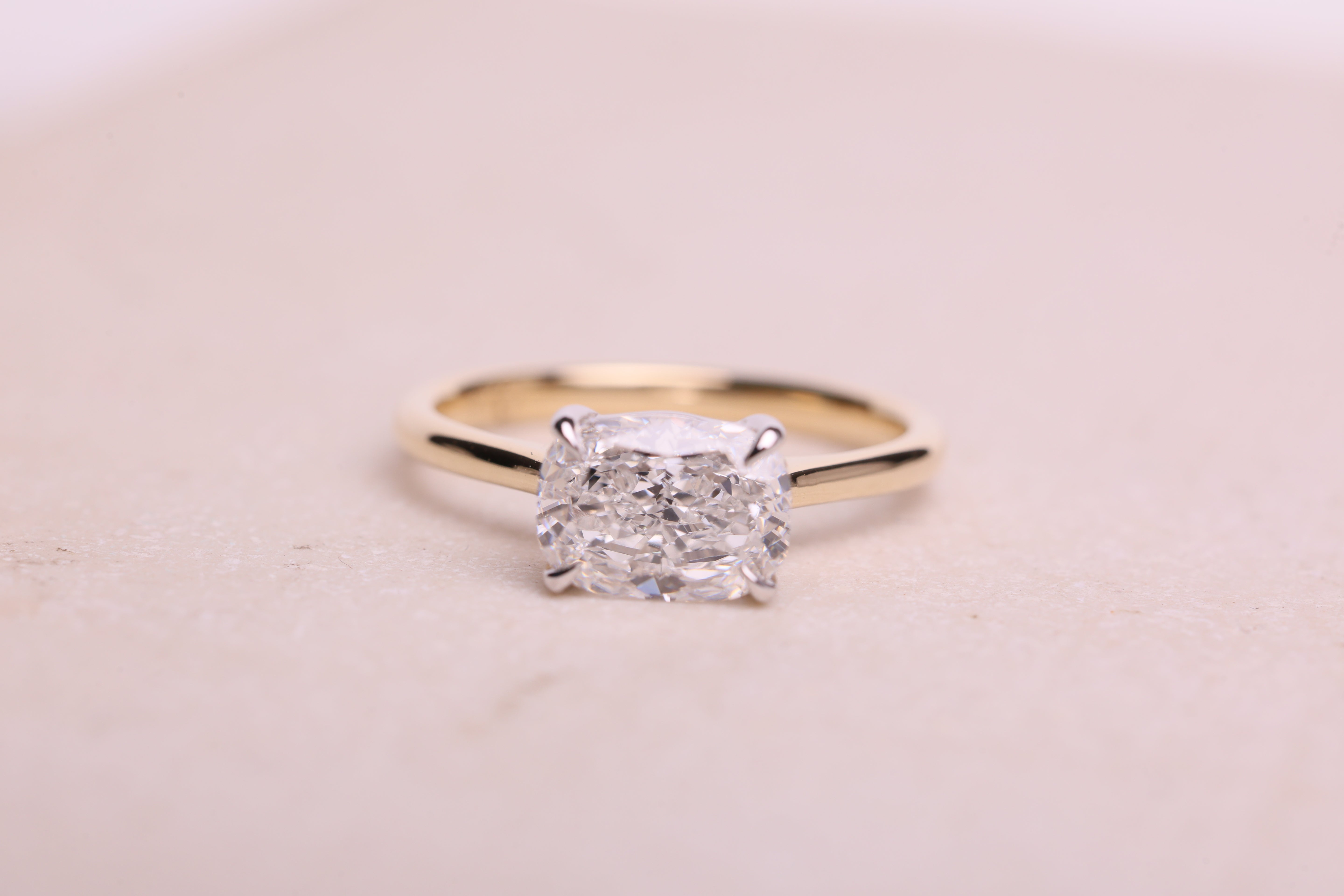 14K Gold 2 CT Elongated Cushion East West Engagement Ring