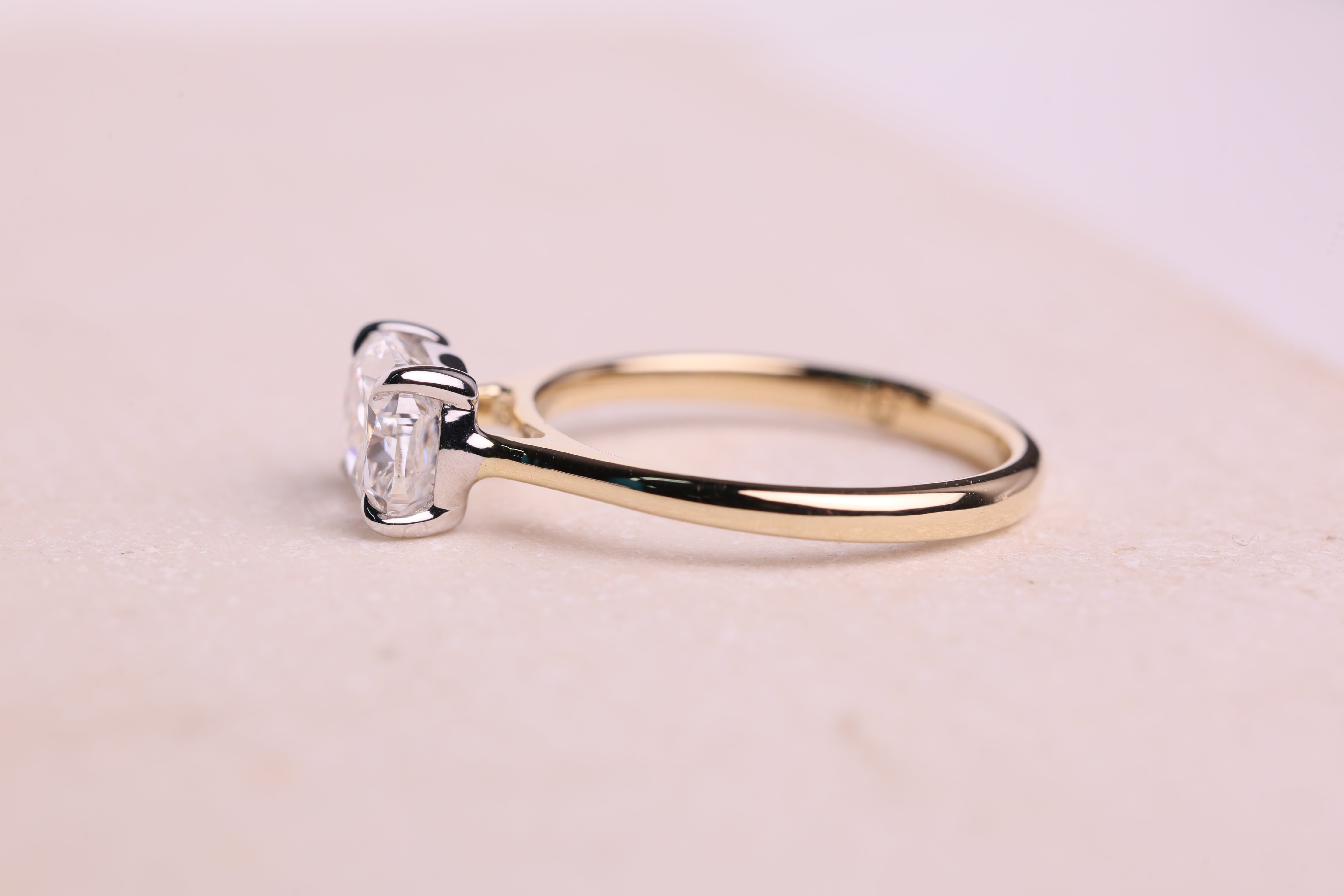 14K Gold 2 CT Elongated Cushion East West Engagement Ring