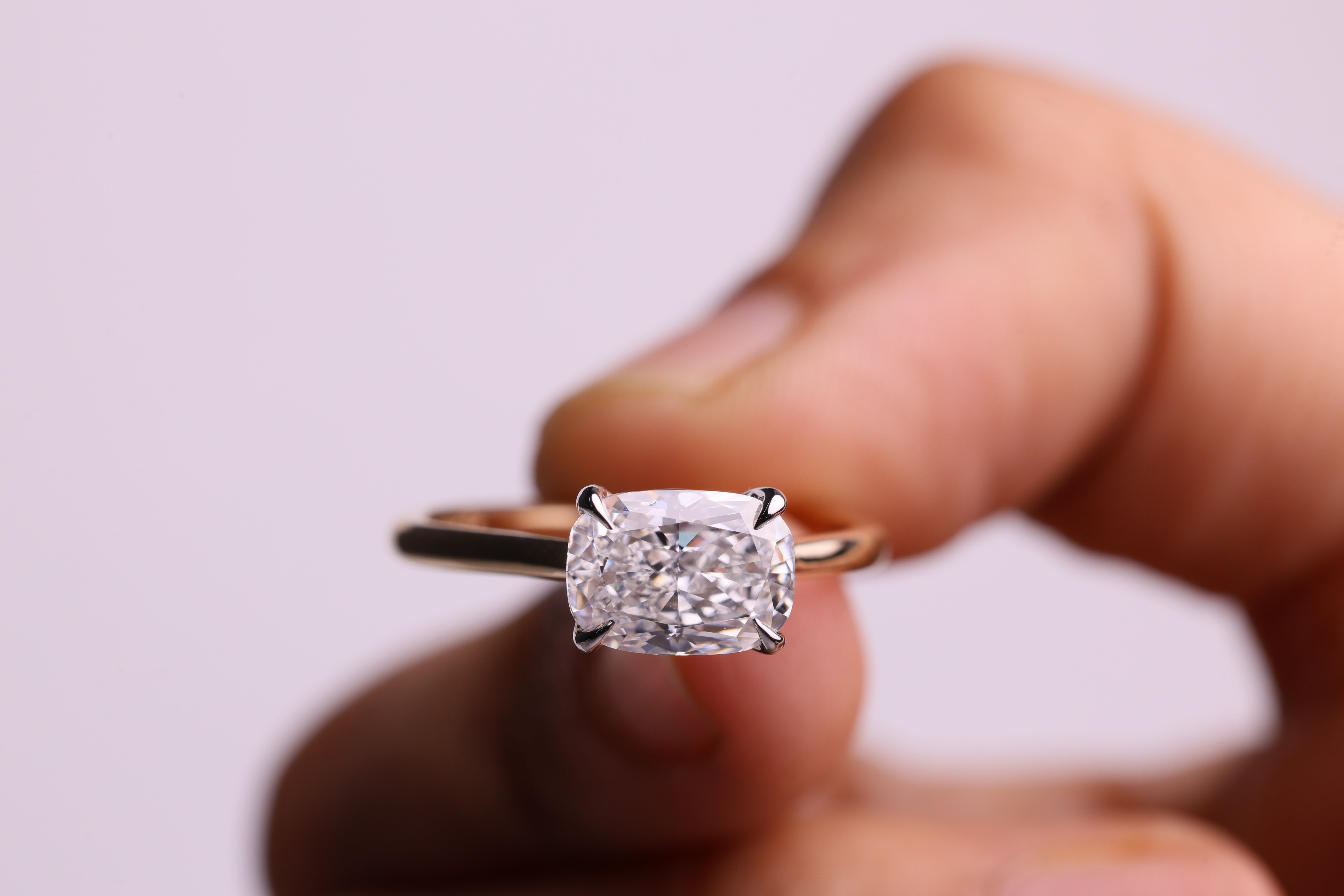 14K Gold 2 CT Elongated Cushion East West Engagement Ring