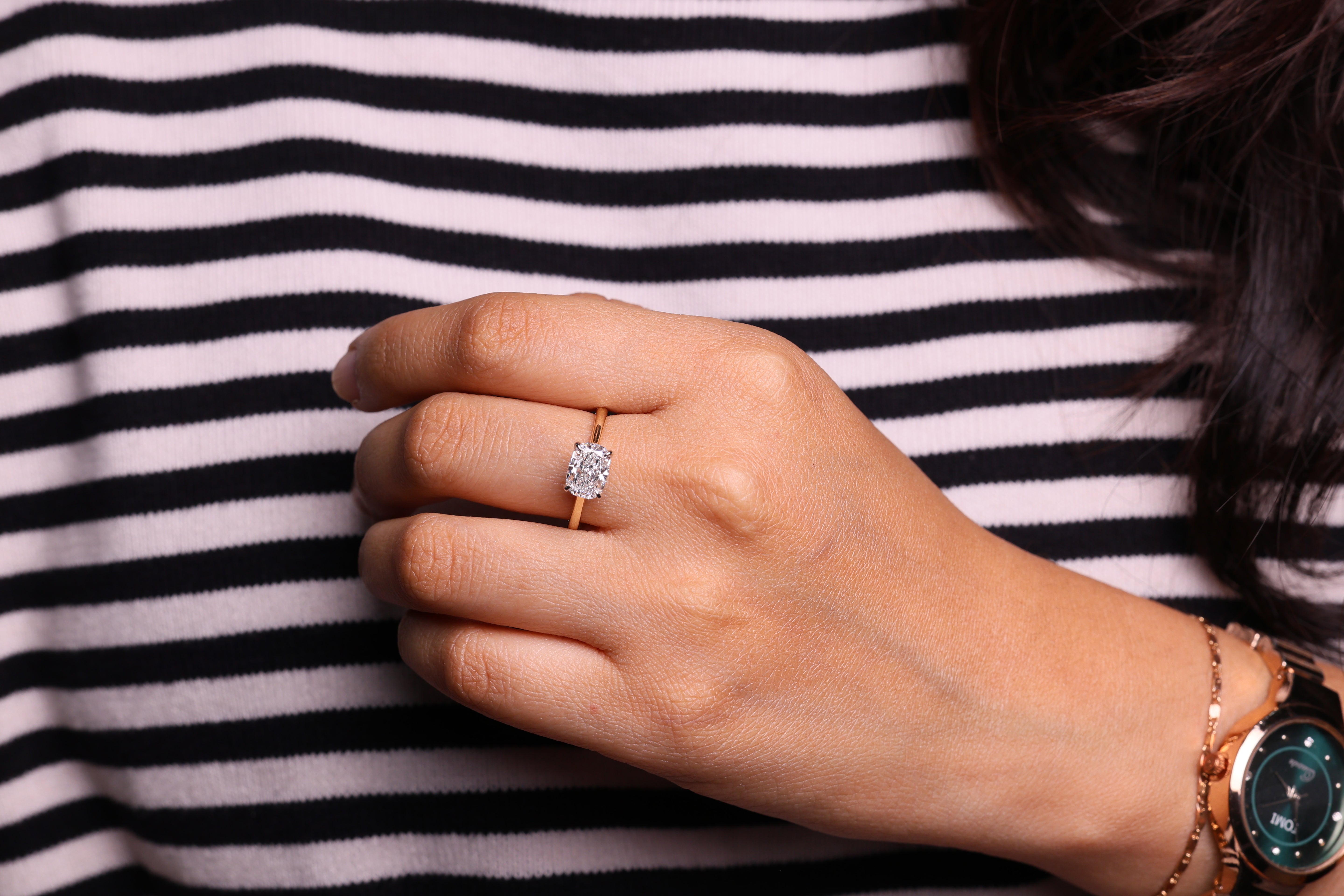 14K Gold 2 CT Elongated Cushion East West Engagement Ring