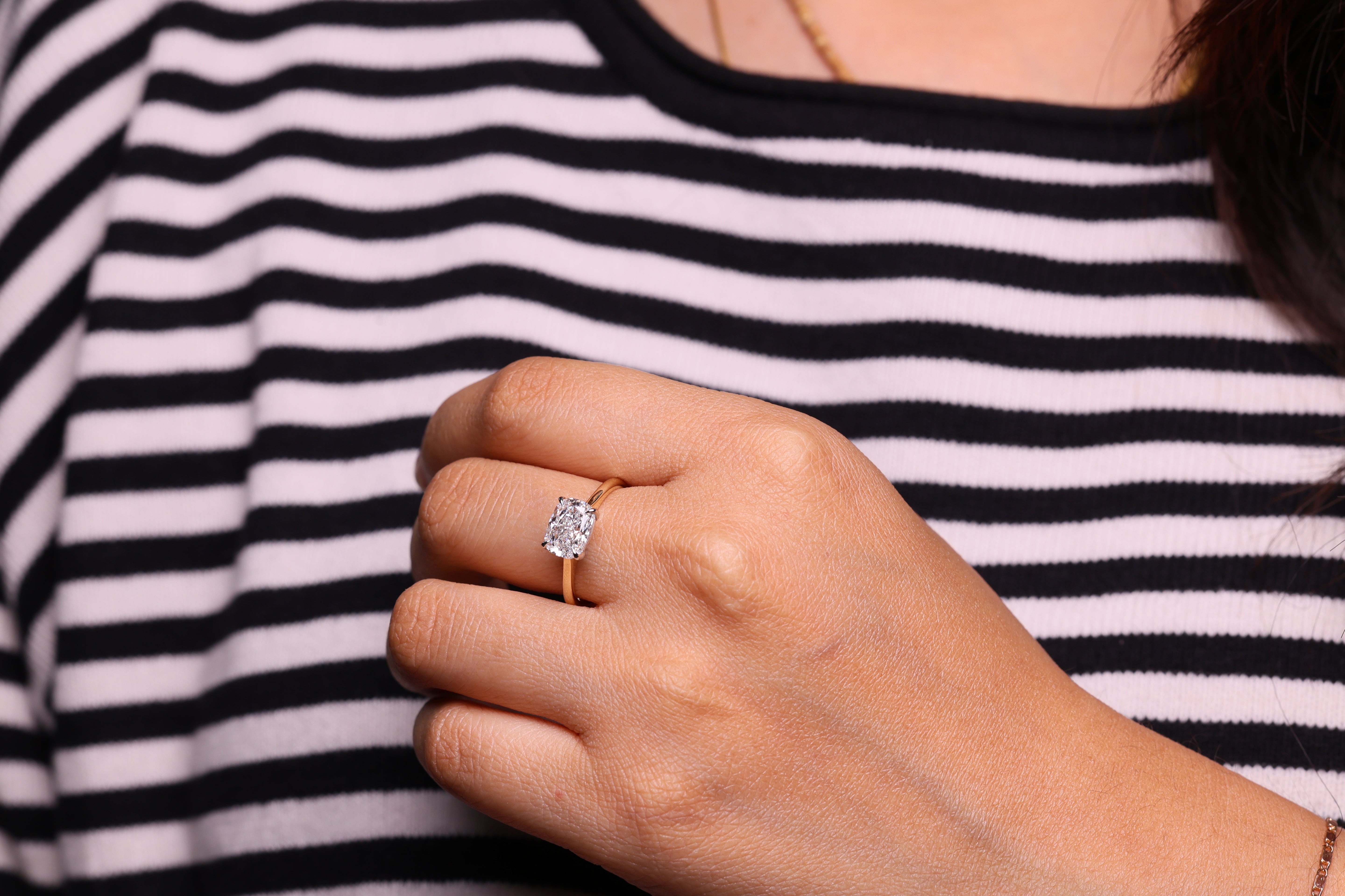 14K Gold 2 CT Elongated Cushion East West Engagement Ring