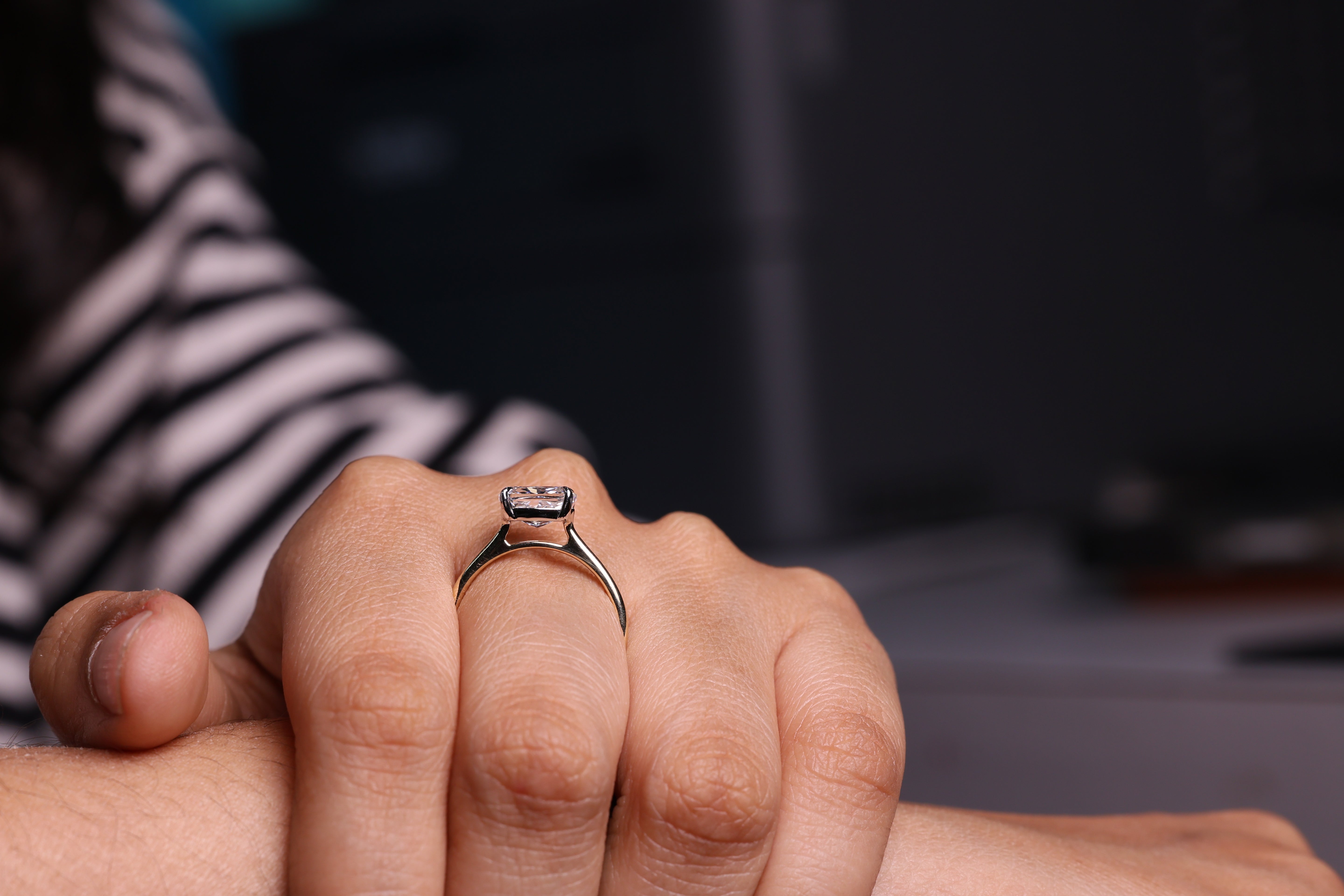 14K Gold 2 CT Elongated Cushion East West Engagement Ring