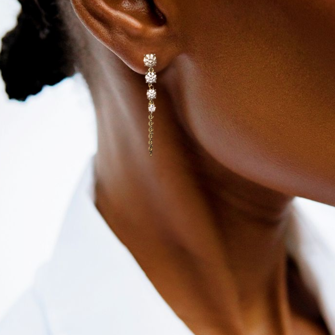 14k Gold Prong Setting Diamond Studs Chain Earrings