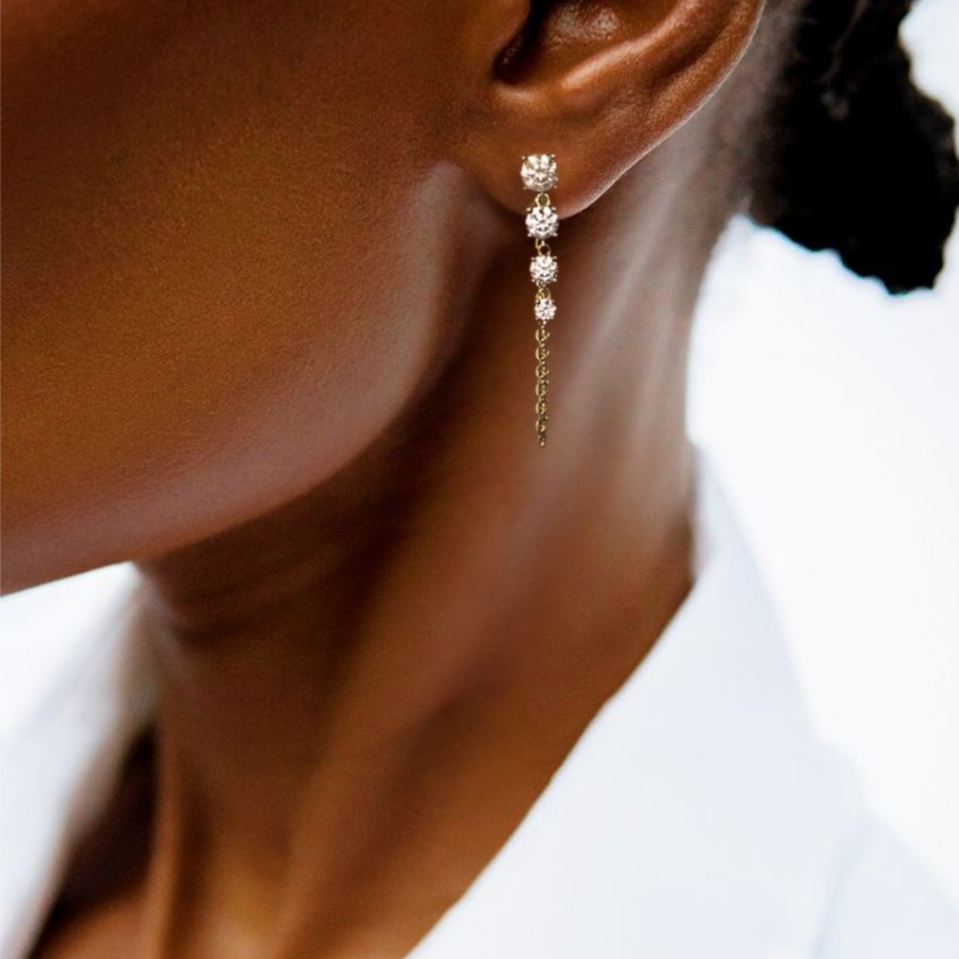 14k Gold Prong Setting Diamond Studs Chain Earrings