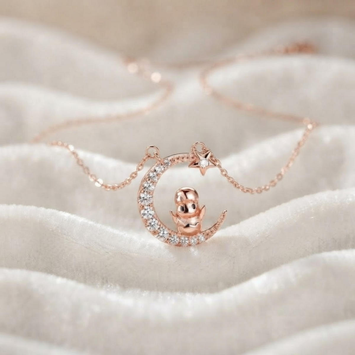 Crescent Moon & Star Diamond Necklace